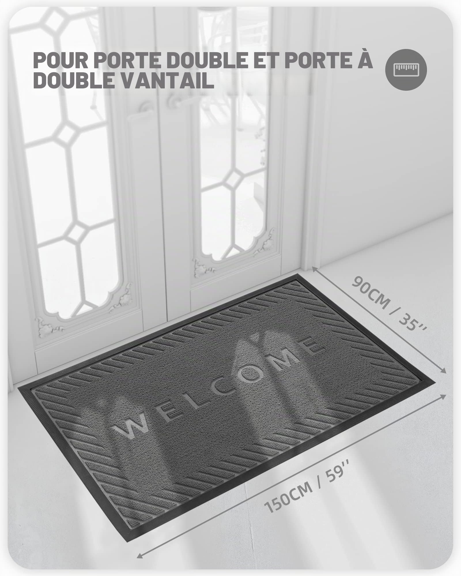 COLOR&GEOMETRY Accueillir Paillasson Extérieur, Tapis Entrée Extérieur Anti Poussière, Tapis de Porte Imperméable pour Entrée, Chambre, Balcon, Jardin （Gris Foncé, 90x150cm）