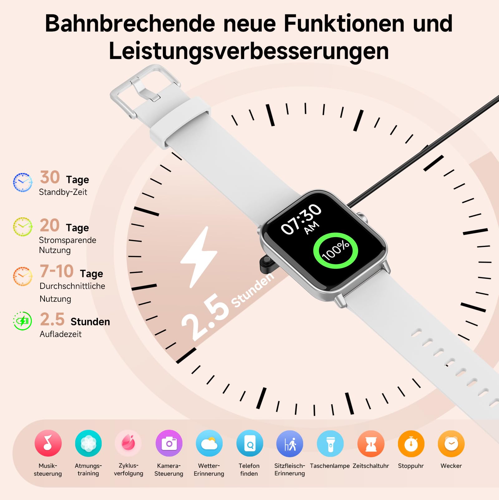 Smartwatch Damen 1.85" Smart Watch mit Alexa, Herzfrequenz/SpO2/Kalorien/Stress- und Schlafmonitoring, IP68 Wasserdicht Sportuhr mit Telefonfunktion, 100+ Sportmodi Fitnessuhr für Samsung Android iOS