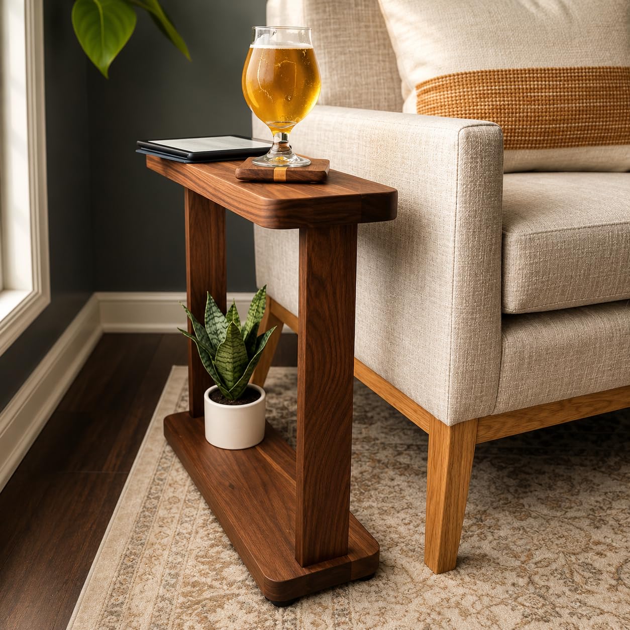 Sheesham Wood Side Table with Lower Shelf for Home Decor,Living Room, Single Sofa Table Natural Finish-image-32