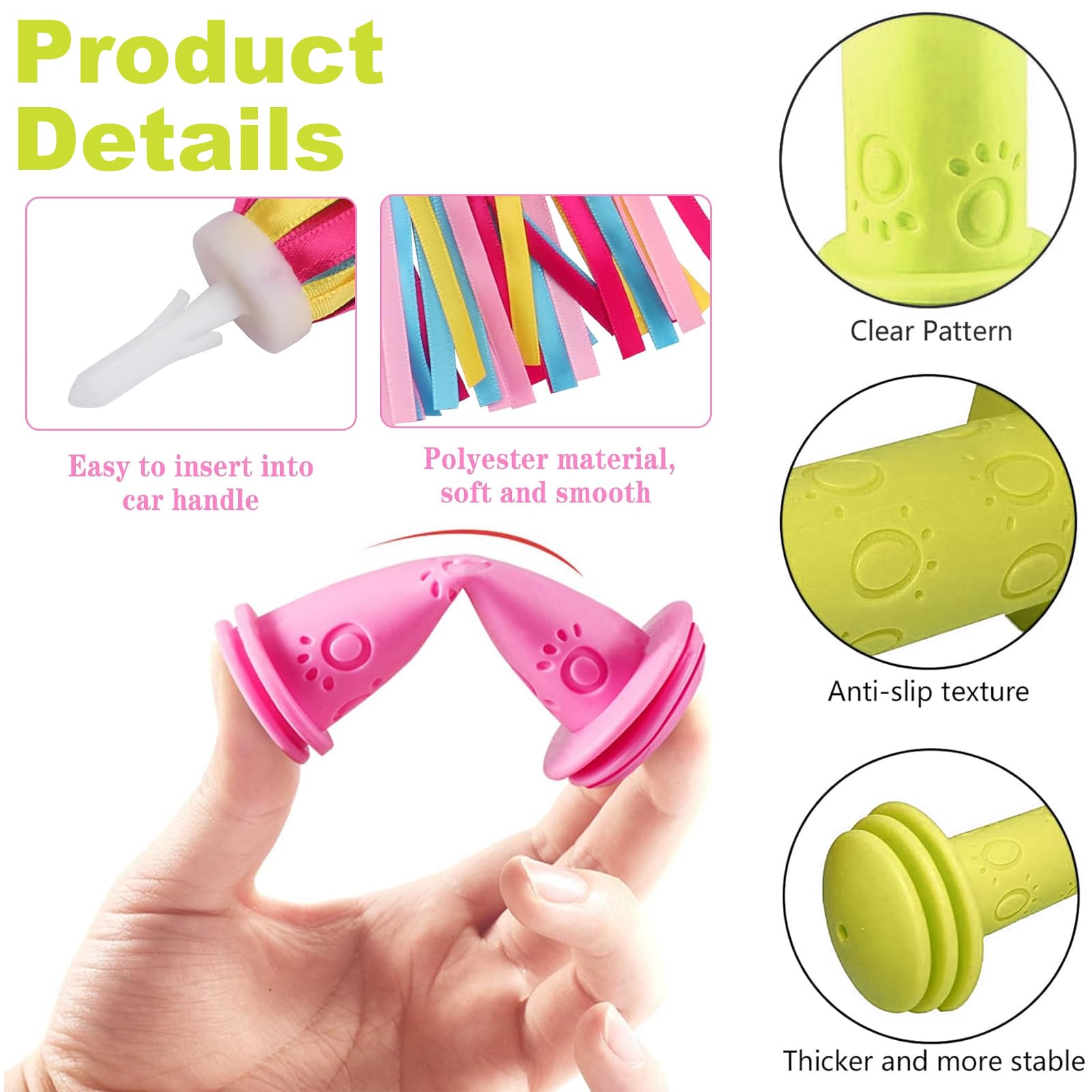 Poignées De Vélo Enfant VireEyU – Vert Avec Pompons – 100x22 Mm – Caoutchouc Antidérapant – Set Avec Franges