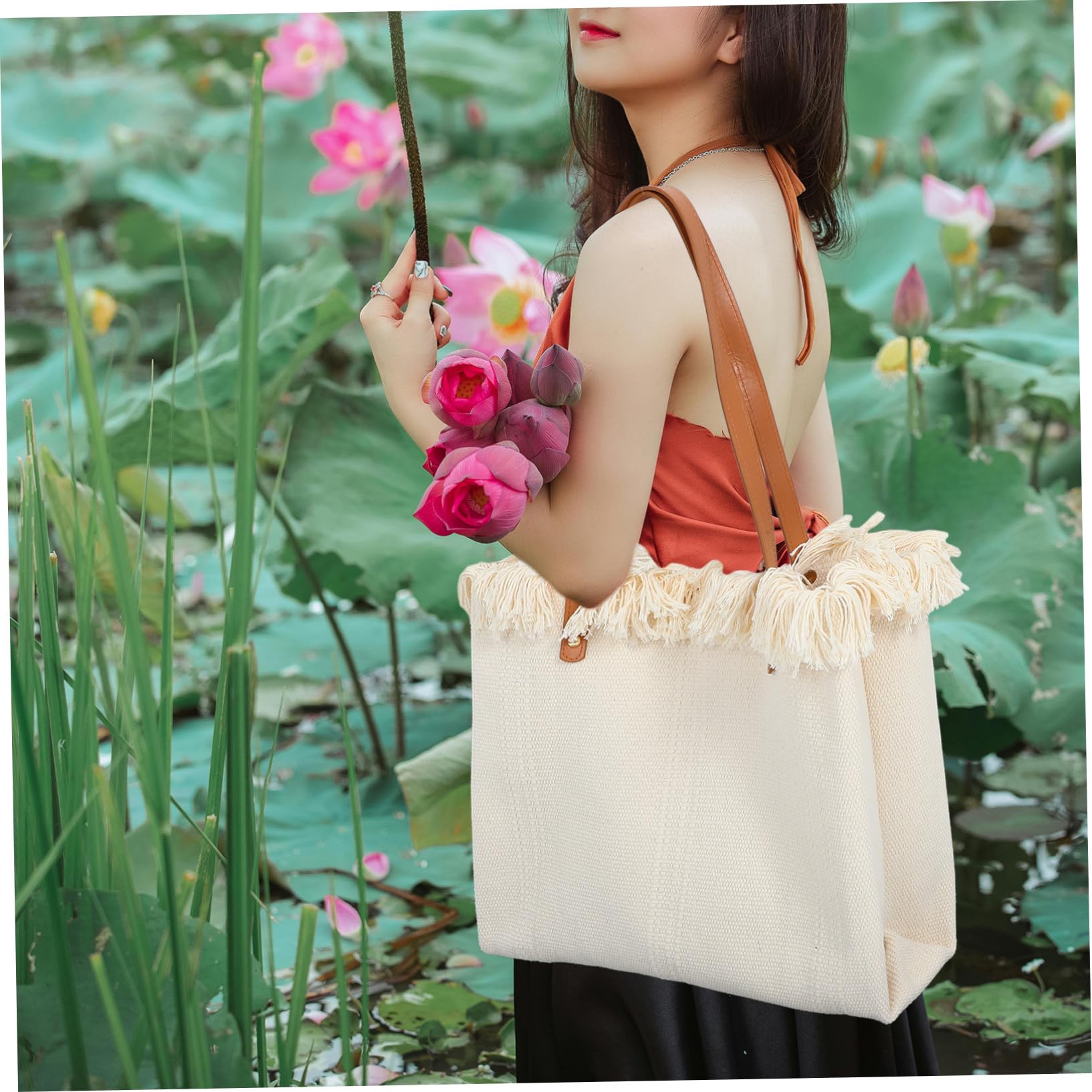 Abaodam Bolso Tote de Lona Informal Grande para Mujer, Beige