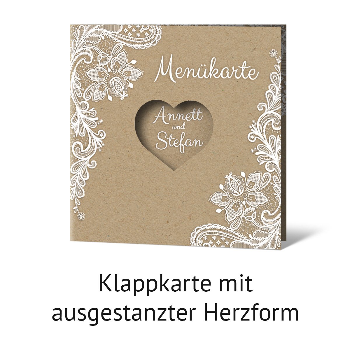 Lasergeschnittene Hochzeit Menükarten (30 Stück) Speisekarte Getränkekarte - Rustikal Kraftpapier