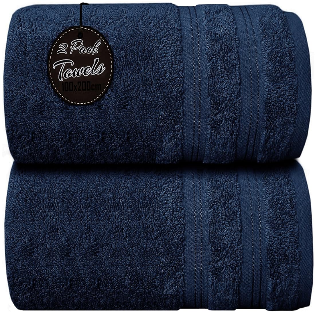 Wholesale Trade Dealz Pack of 1 & 2 Extra Large Jumbo Bath Sheet 100 X 200cm 100% Egyptian Cotton Super Soft Quick Dry Body Wrap Beach Towels XL Bath Towels 600-GSM (2, Navy Blue)