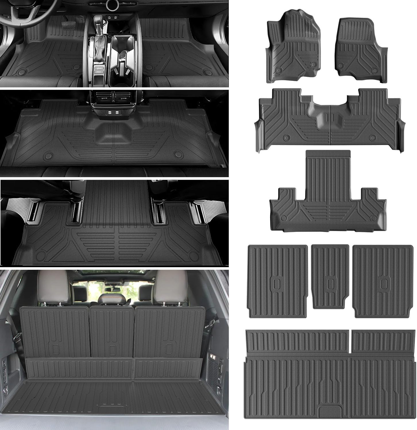 powoq 7 Seats Floor Mat Compatible with 2025 2026 Ford Expedition Lincoln Navigator Cargo Mat Floor Liner TPE Trunk Liner Back Seat Protector Replacement for 2025-2026 Ford Expedition Accessories