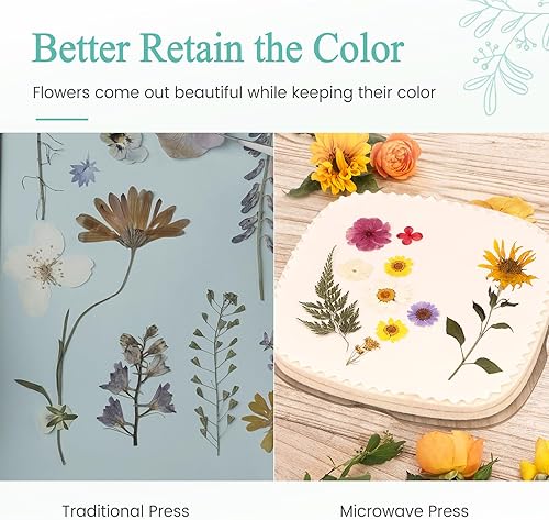 Miniatura 4 de Etcokei Kit de prensa de flores grande para adultos y niños, kit de prensado de flores para microondas de 9 x 9 pulgadas, prensa rápida de flores