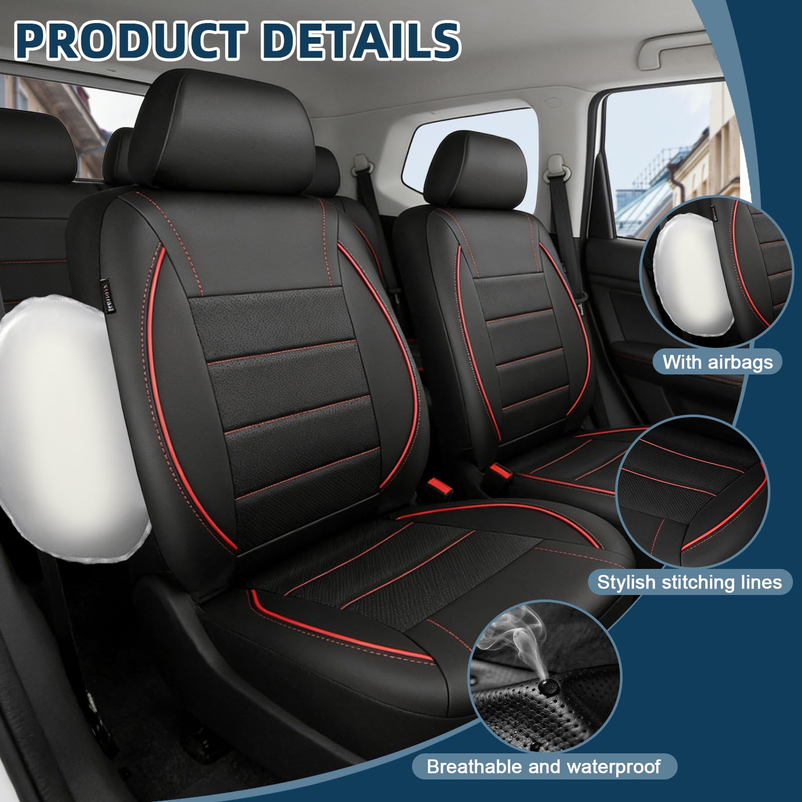 Set completo di 9 coprisedili per auto, in pelle, impermeabili, antiscivolo, protezione per sedili auto, compatibile con airbag, set completo universale da 5 posti, con schienale alto, per SUV