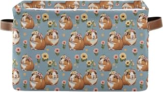 Large Storage Baskets Guinea Pig Flower Fabric Storage Bins with Handles Decorative Collapsible Shelf Baskets for Organizing Clothes, Towel, Toys, Home