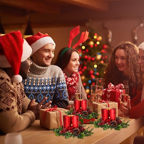 Miniatura 4 de Sliner 4 portavelas de cristal de Navidad de 4.7 pulgadas, portavelas votivas de Navidad, anillo de bayas con piña para centros de mesa y decoración