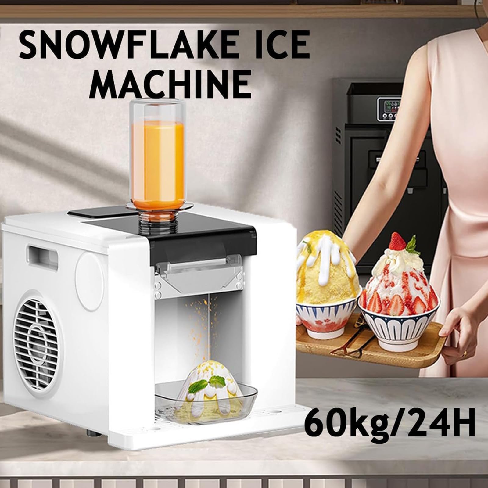 Komercyjna maszyna do lodu kruszonego, elektryczna maszyna do lodu kruszonego, 280 W, chłodzenie powietrzem, pojemność 750 ml, czyszczenie jednym dotknięciem, 60 kg/dzień, idealna do kawiarni, re