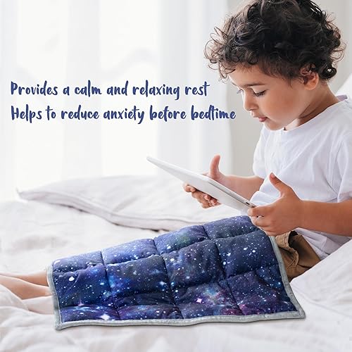 Miniatura 3 de Solfres Manta pequeña con peso de 5 libras para niños y adolescentes, 20 x 23 pulgadas, para terapia del sueño, tamaño de viaje con cuentas de