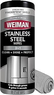 Weiman Stainless Steel Wipes (Large Microfiber Cloth) Removes Fingerprints Residue Water Marks and Grease from Appliances - Works Great on Refrigerators Dishwashers Ovens Grills - Packaging May Vary