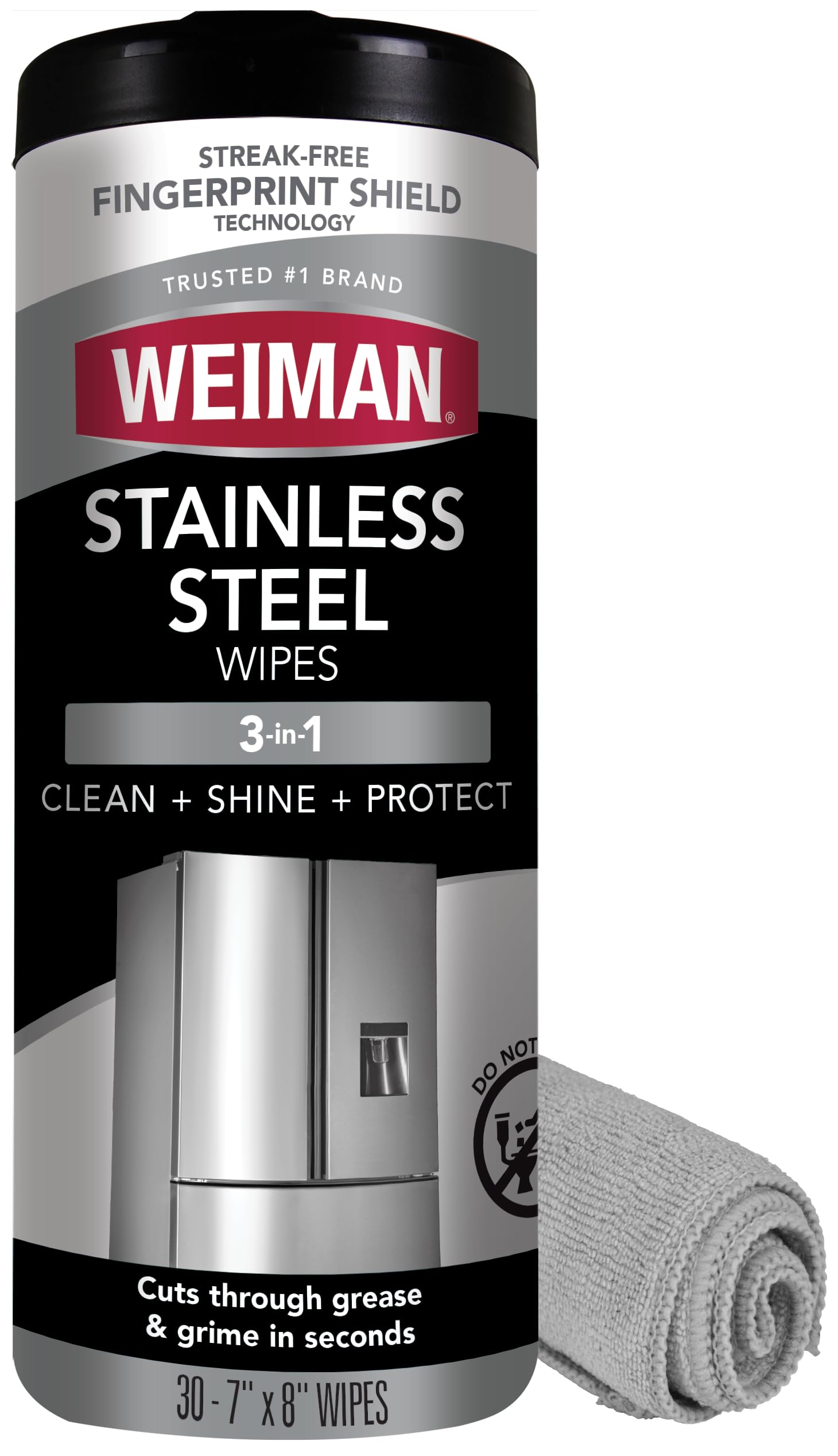 Stainless Steel Cleaning Kit - Stainless Steel Wipes, 30 count and Weiman Stainless Steel Microfiber Cloth