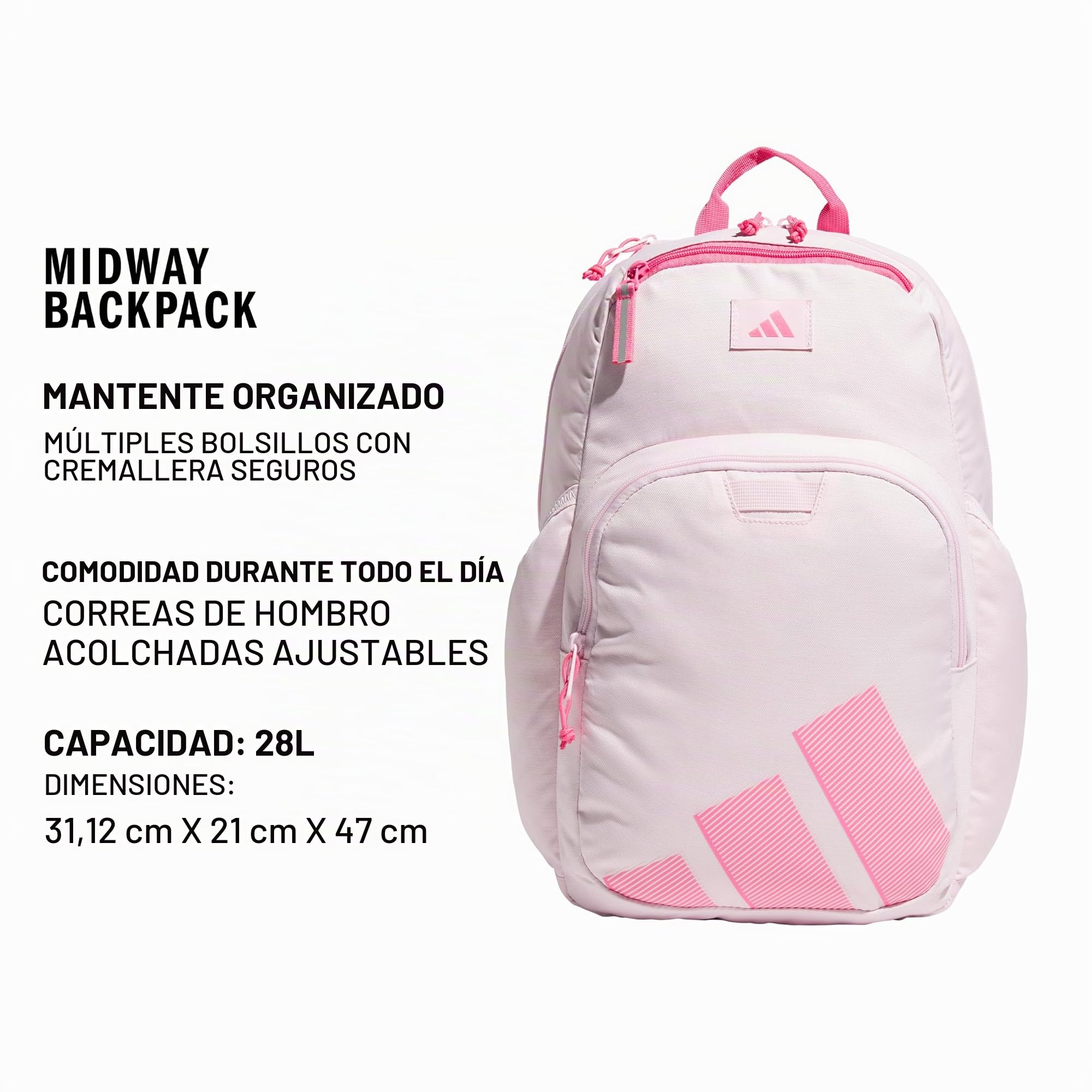 adidas Mochila unisex Midway pequeña para mujeres y hombres, bolsa duradera para laptop, Rosa transparente/rosa fusión, One Size, Midway - Mochila pequeña para mujeres y hombres, bolsa duradera para