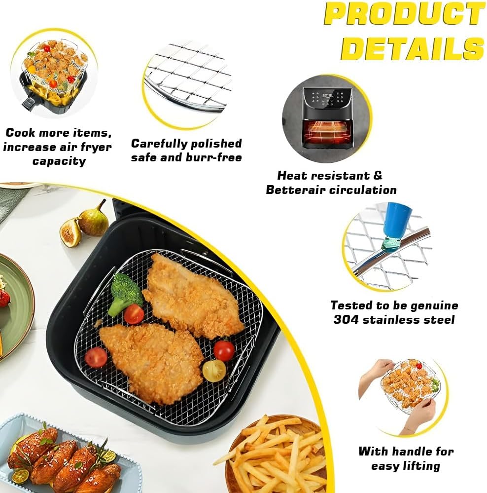 HASTHIP® Square Air Fryer Rack, 3-Tier Stainless Steel Dehydrator Rack, Multi-Layer Air Fryer Accessories for Cosori, Ninja, Instant Vortex, Gourmia, Foodi Grill, Silver 2026 - view 2