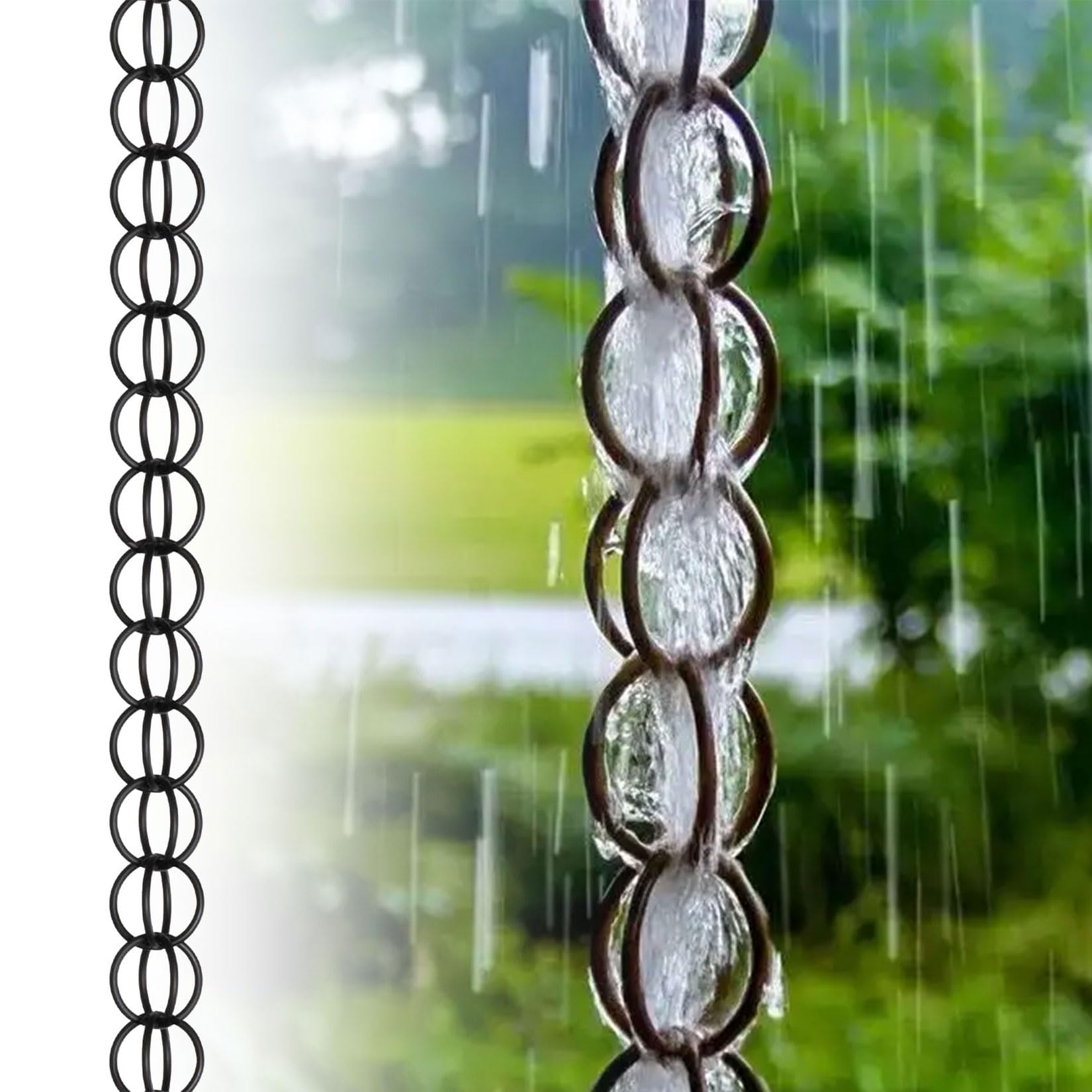WEKONUMEX Rain Chains for Gutters, Black Double Ring Rain Chain Multiple Sizes For Gutter Downspout Replacement(2.4m(8ft))