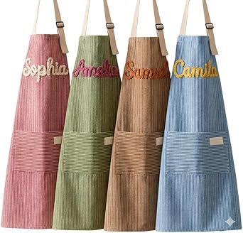 SOUFEEL Custom Aprons for Women Personalized Hand-Embroidered Apron with Pockets Name, Cooking Apron Mothers Day Gift