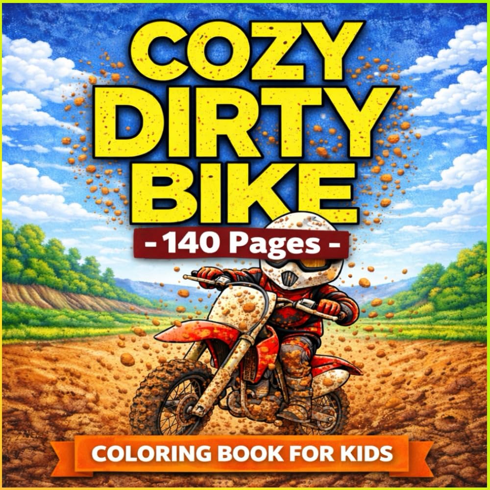 COZY DIRTY BIKE – 140 Pages: Fun and Easy Dirt Bike Coloring Book for Kids Who Love Motorcycles
