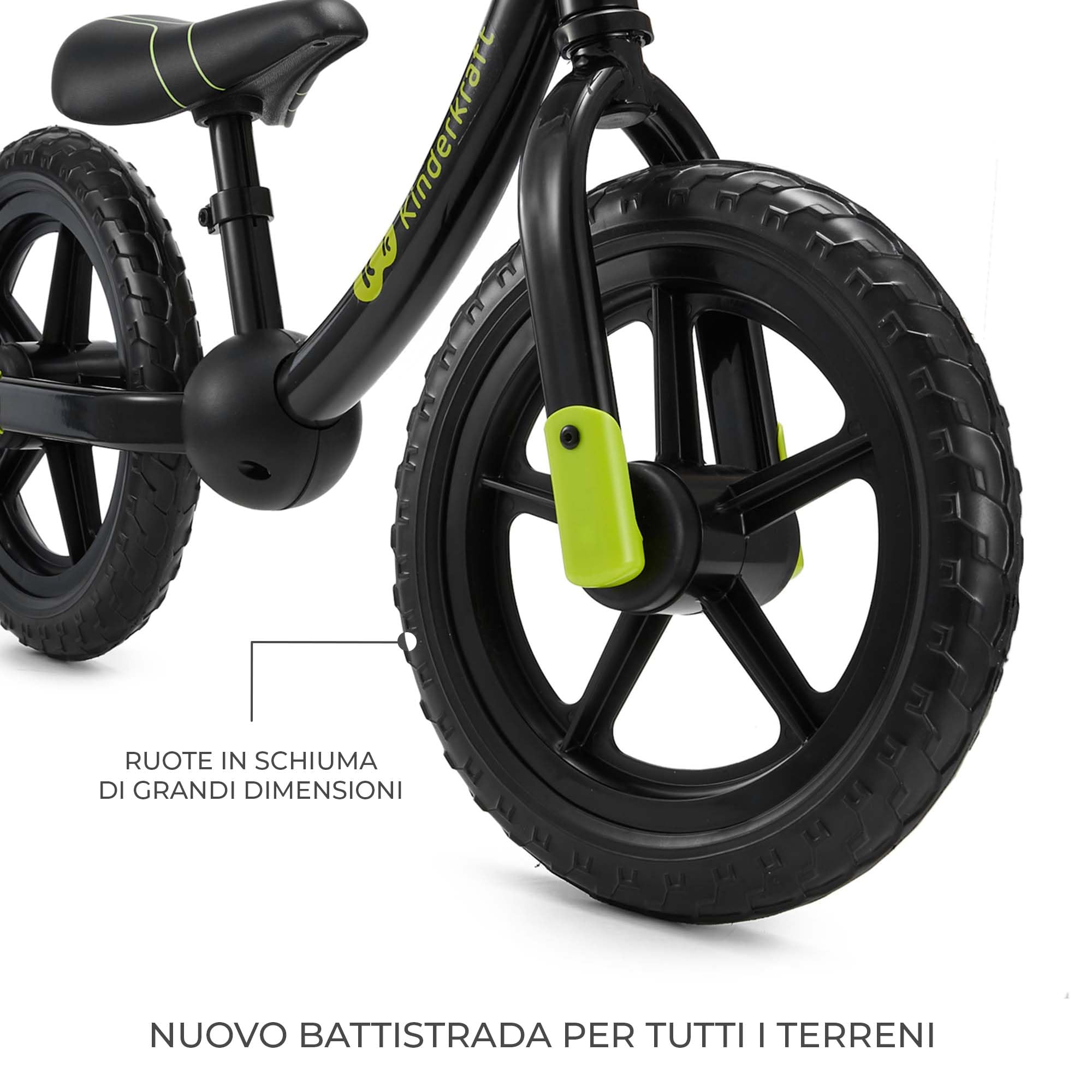 Kinderkraft 2WAY NEXT OFF ROAD Bicicletta fino a 35 kg, bicicletta per bambini, ruote da 12 pollici, sella e manubrio regolabili in altezza, facile da montare, impugnatura in gomma, nero