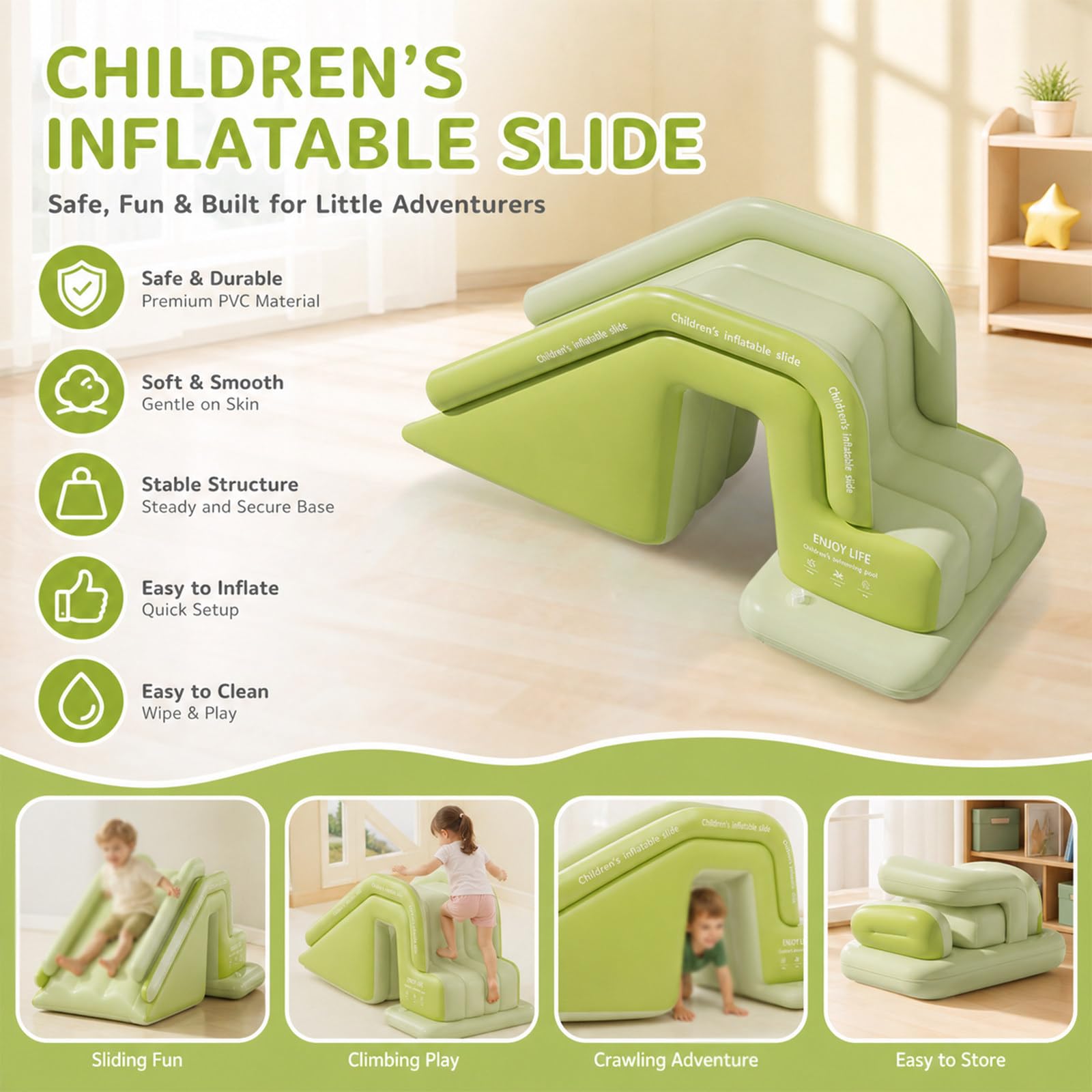 Scivolo Gonfiabile per Piscina, per Piscina con Ampia Base Riempibile con Acquam per Bambini, Include Una Pompa d'Aria elettrica, Ideale per Il Gioco All'Aperto Stagionale Green