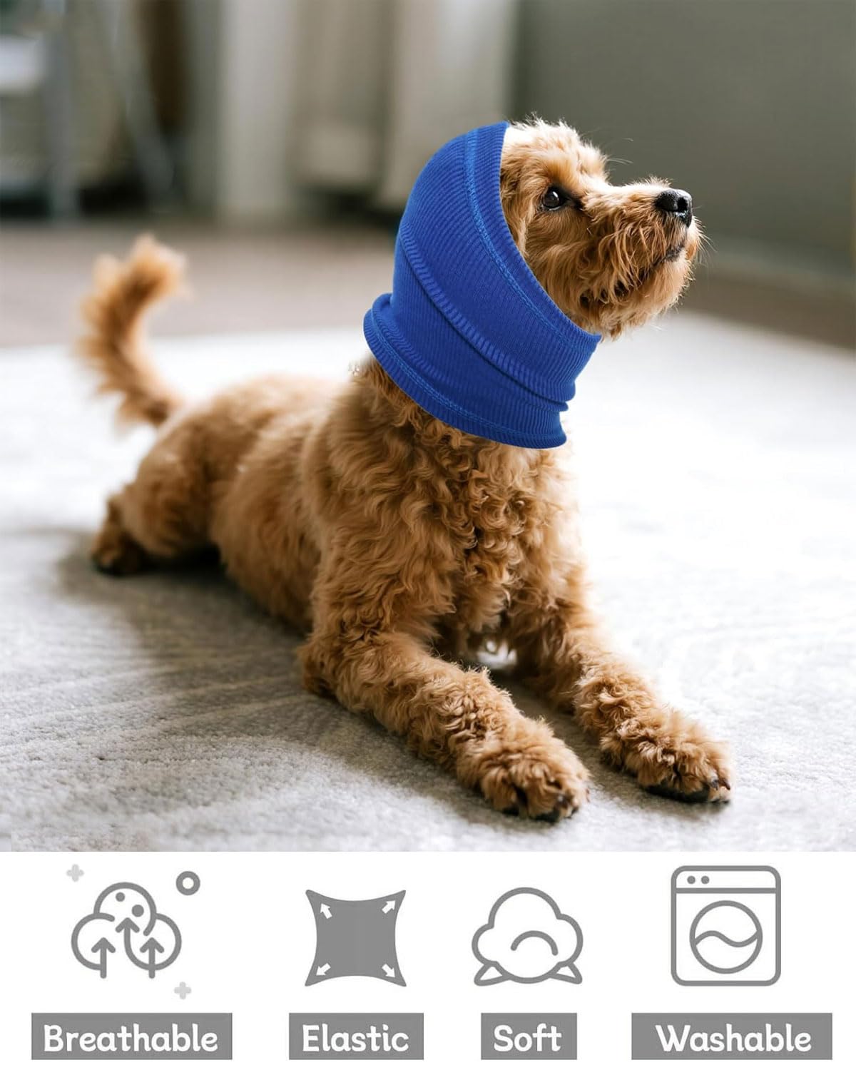 1 pezzo Copriorecchie calmanti per cani, protezione dal rumore, sollievo dall'ansia, cancellazione del rumore, per fuochi d'artificio e temporali, aiuto per la toelettatura del cane (blu, M)