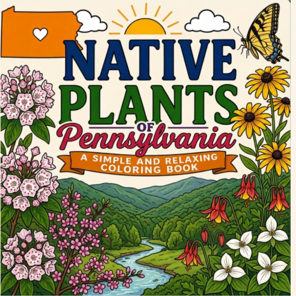 Native Plants of Pennsylvania: Simple and Relaxing Coloring Book for Adults and Kids (Native Plants by State Coloring Books)
