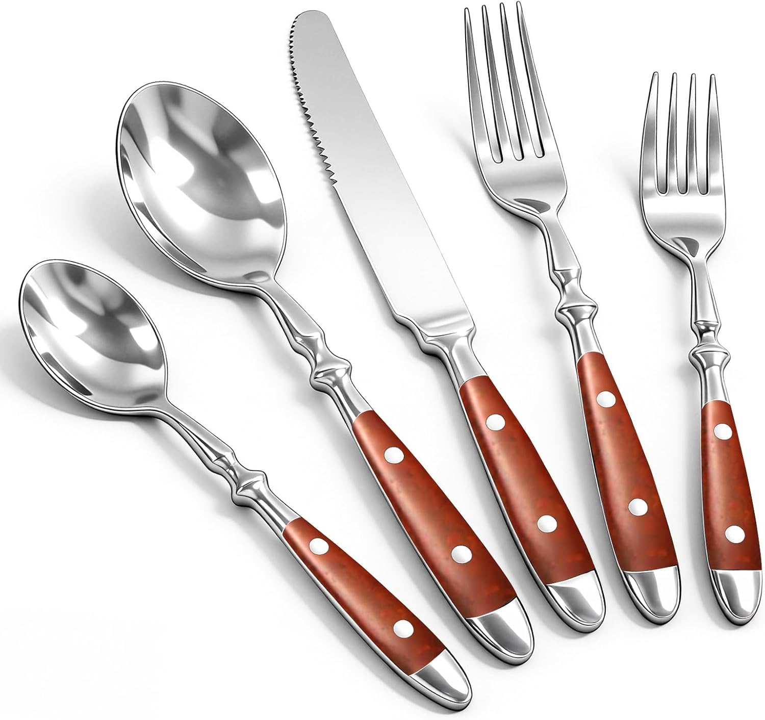 Cooluxry 20-Piece Brown Bakelite Handle Vintage Set