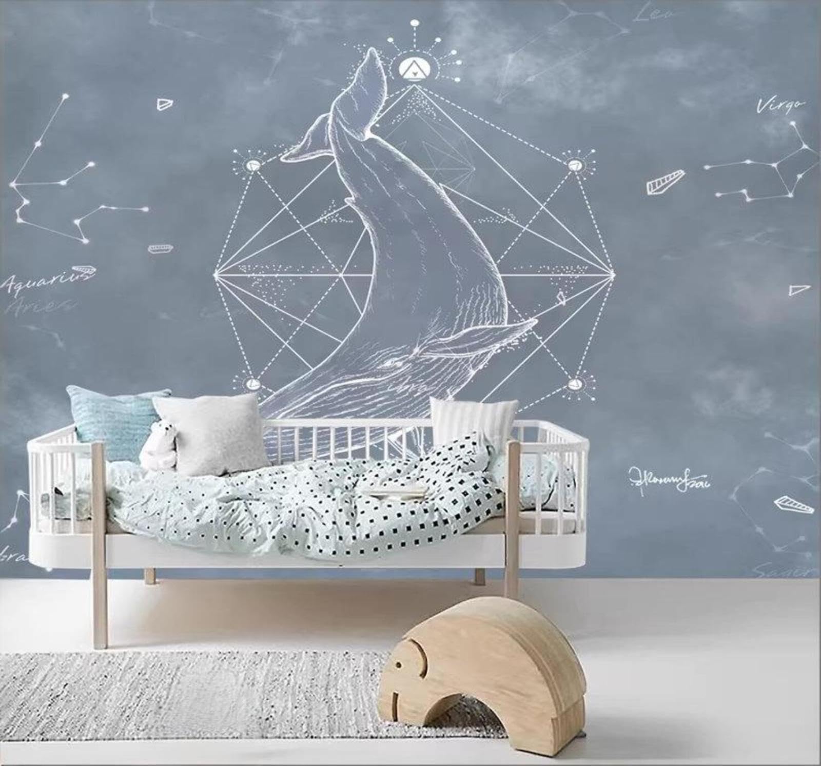 Minimalist Creative Hand Drawn Lines Blue Whale 3D Wallpaper Easy Install Feature Office Living Room Sofa Bedroom TV Background Wall Decoration-350cm×256cm