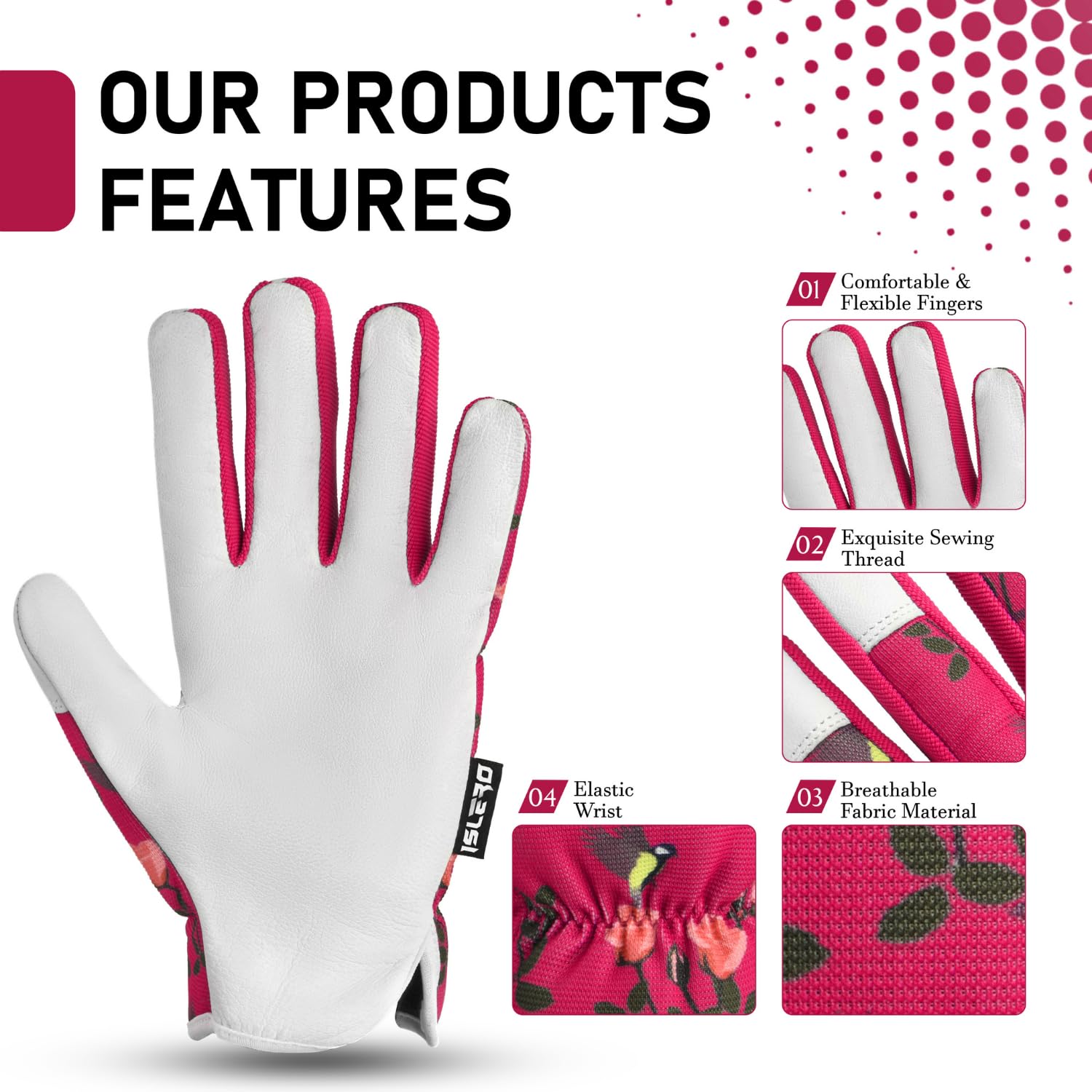 Islero Gardening gloves for Men and Women Tough Thorn Proof Comfortable Breathable Protective leather with Strong Grip Rigger Garden work Safety gloves (short red - Image 4