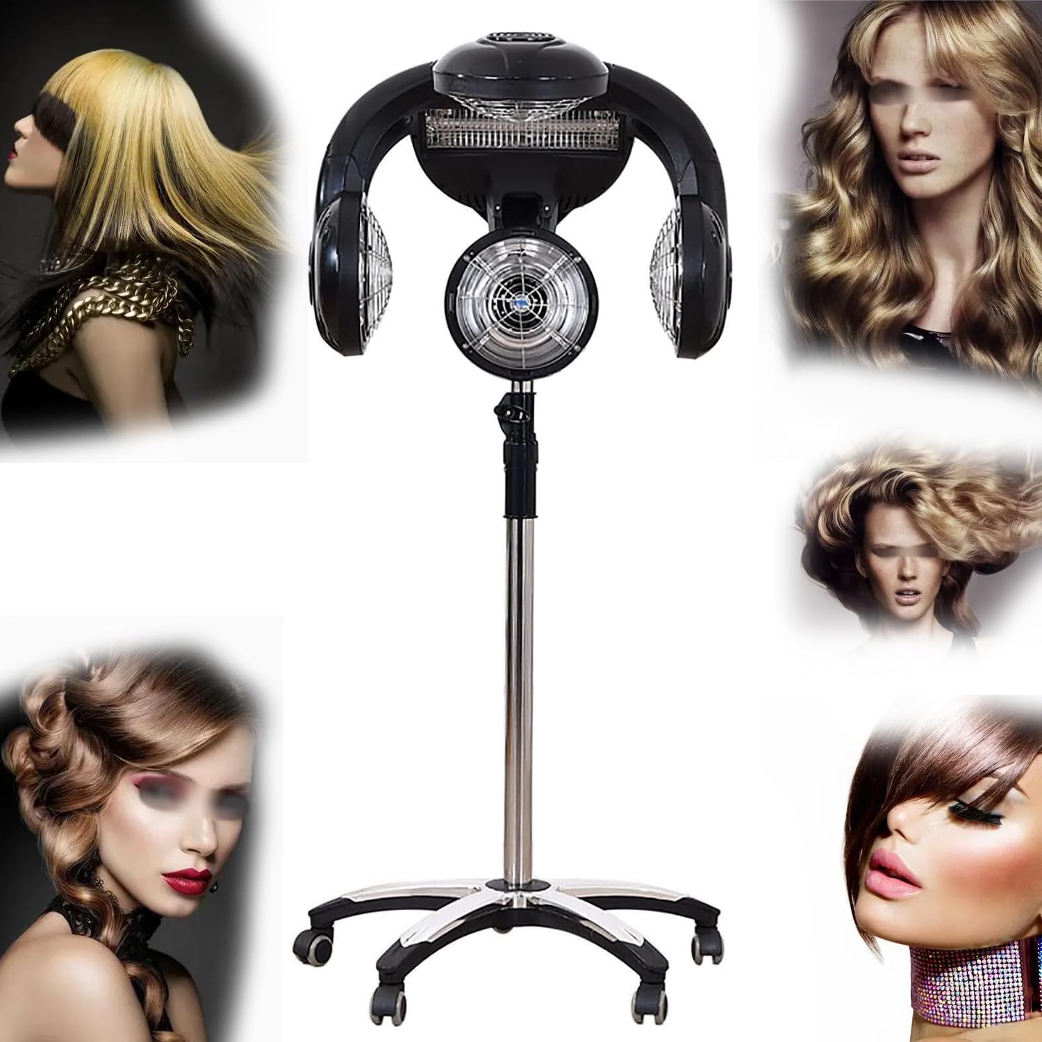 Drying Hood 1200W Stand Hair Dryer Hood Temperature Height Adjustable Orbiting Infrared Hair Dryer Standing with Rolling Base