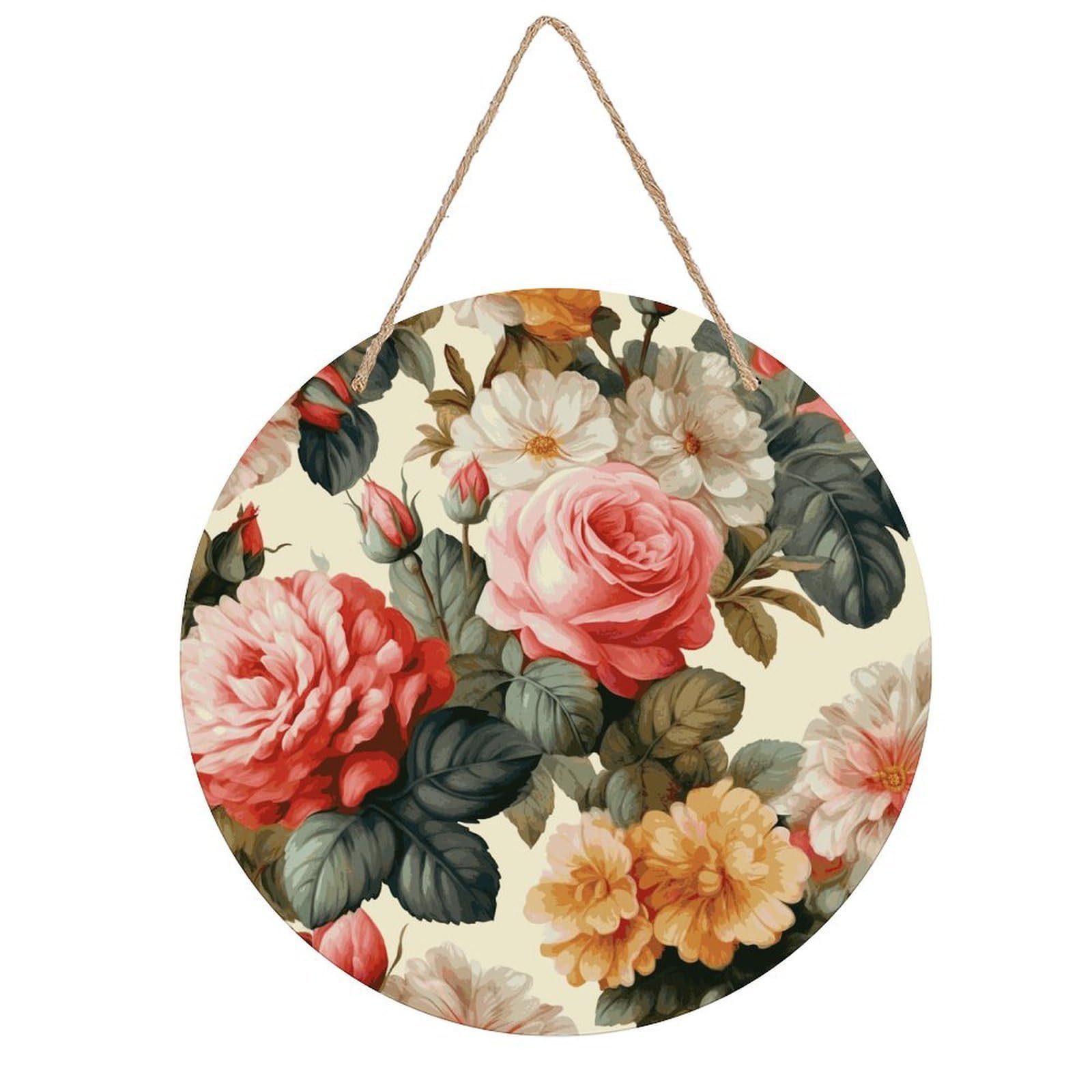 Vintage Floral Wall Art Neutral Abstract Wooden Walls Hanging Picture Sturdy Farmhouse Round Walls Hanging Vintage Framed Wall Prints for Living Room