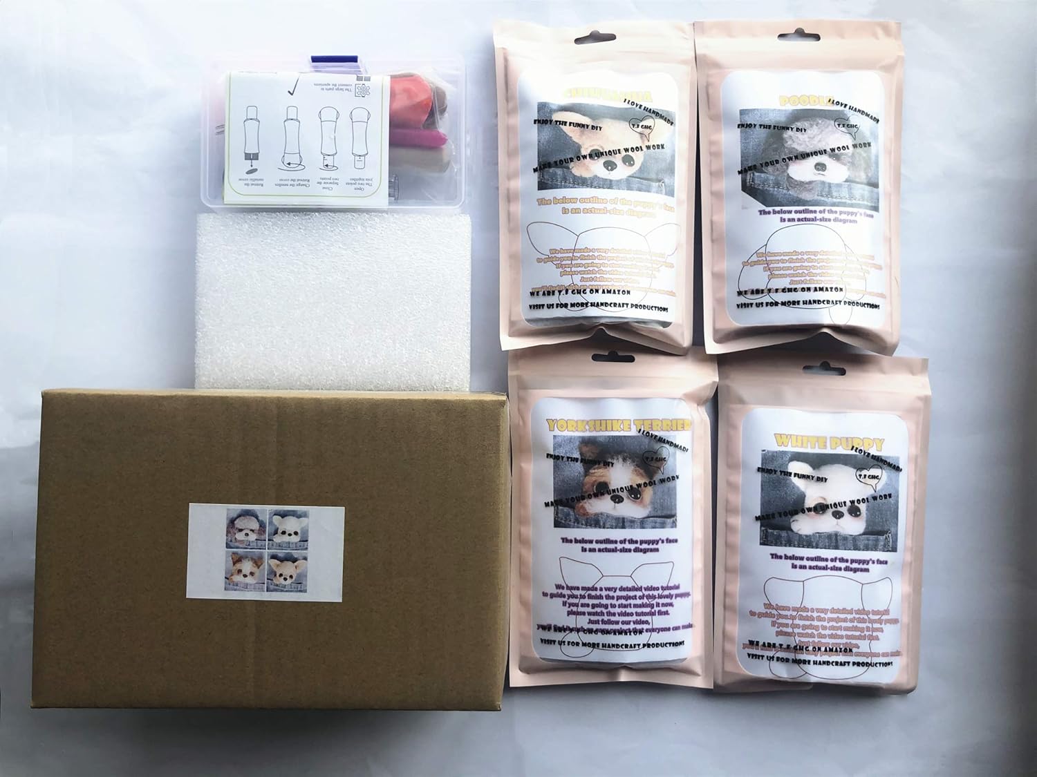 T.F GHG DIY Wool Needle Felting Kit with Full Set Needle Felting Tools,Video Tutorial,Easy for Beginners, Felted Dog Puppy Brooch, Felted Animal (4in1 B Set)