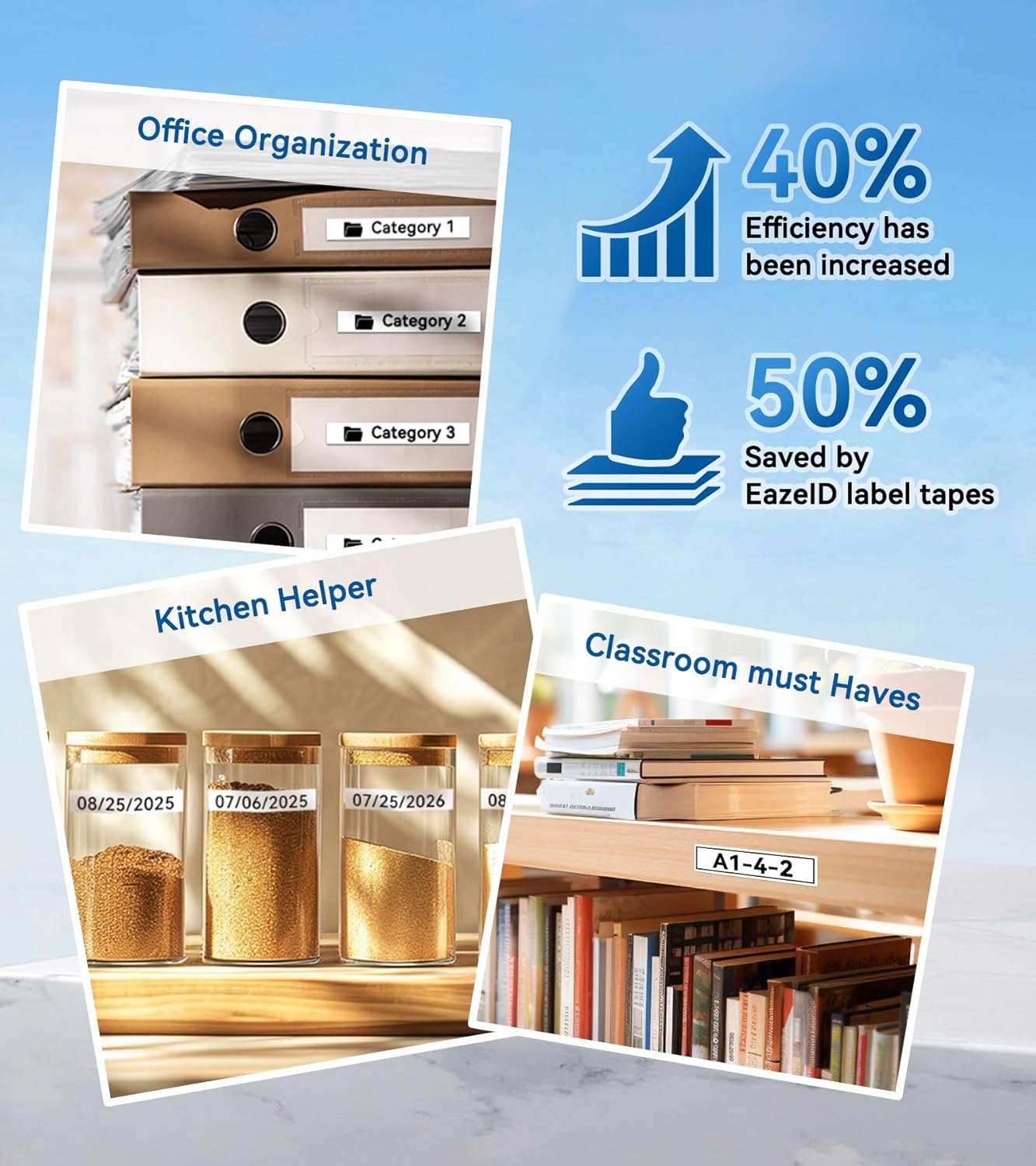 D210S H1100 E1000 D480BT P780BT Label Maker Refills, 12mm 0.47 Laminated White Label Tape, EazeID BZ Label Tape Waterproof for Indoor/Outdoor Use, 0.47 inch x 26.2 feet (12mm x 8m), 6-Pack