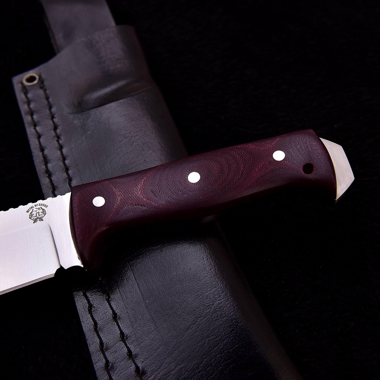 Bushcraft Knife with Sheath,11.5 inch Fixed-Blade, Handmade Outdoor Full Tang Knives, Camping Knives, Hunting Knives, Survival Tactical Camp Knives, Made of D2 Steel (MAROON)