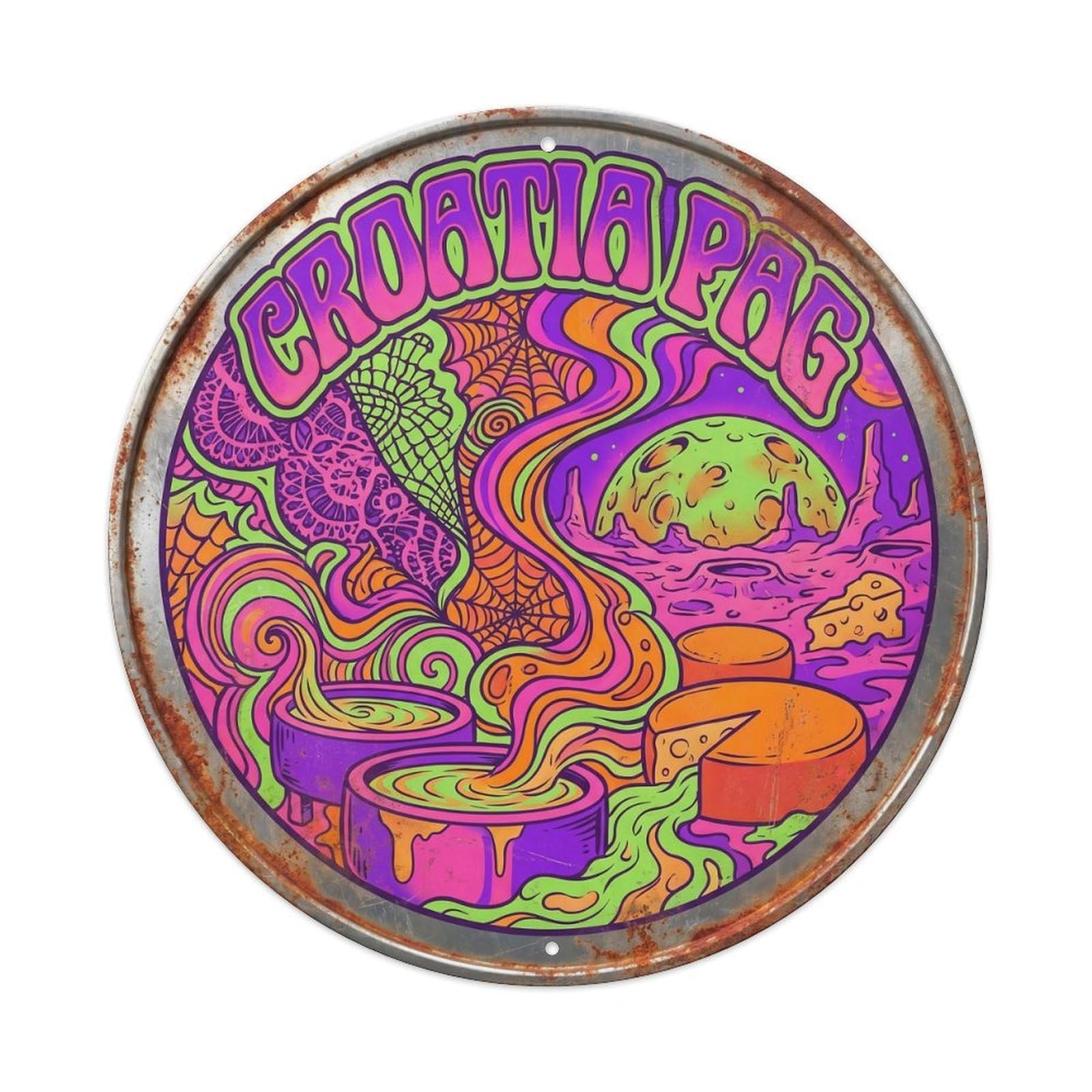 Pag Lace Croatian Bold Psychedelic Travel Landmark Metal Tin Sign
