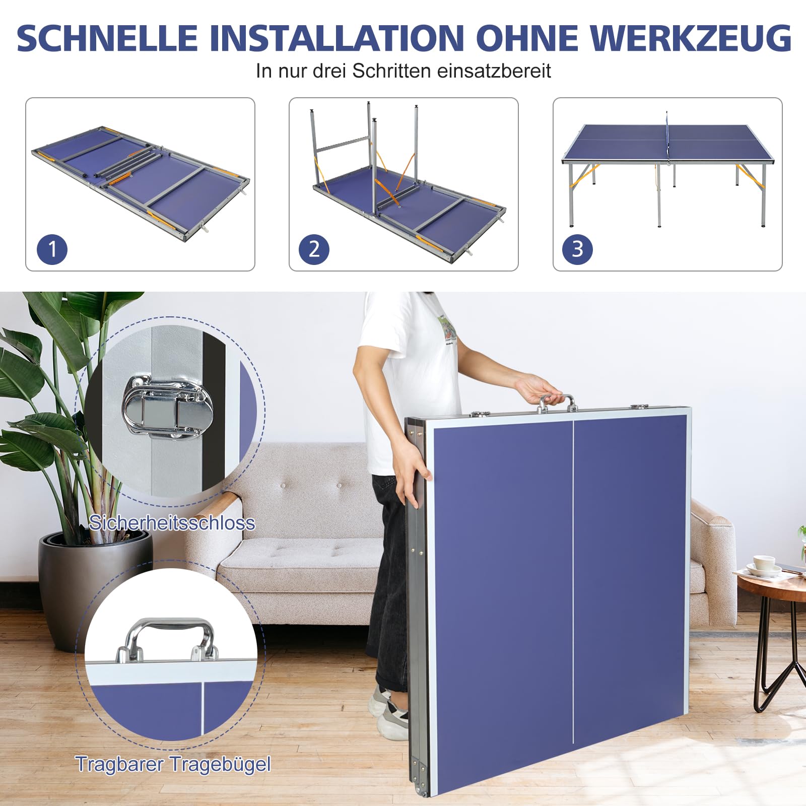 Folding Table Tennis Table 6x3 Feet Professional Tournament Grade with Balls Racket Set