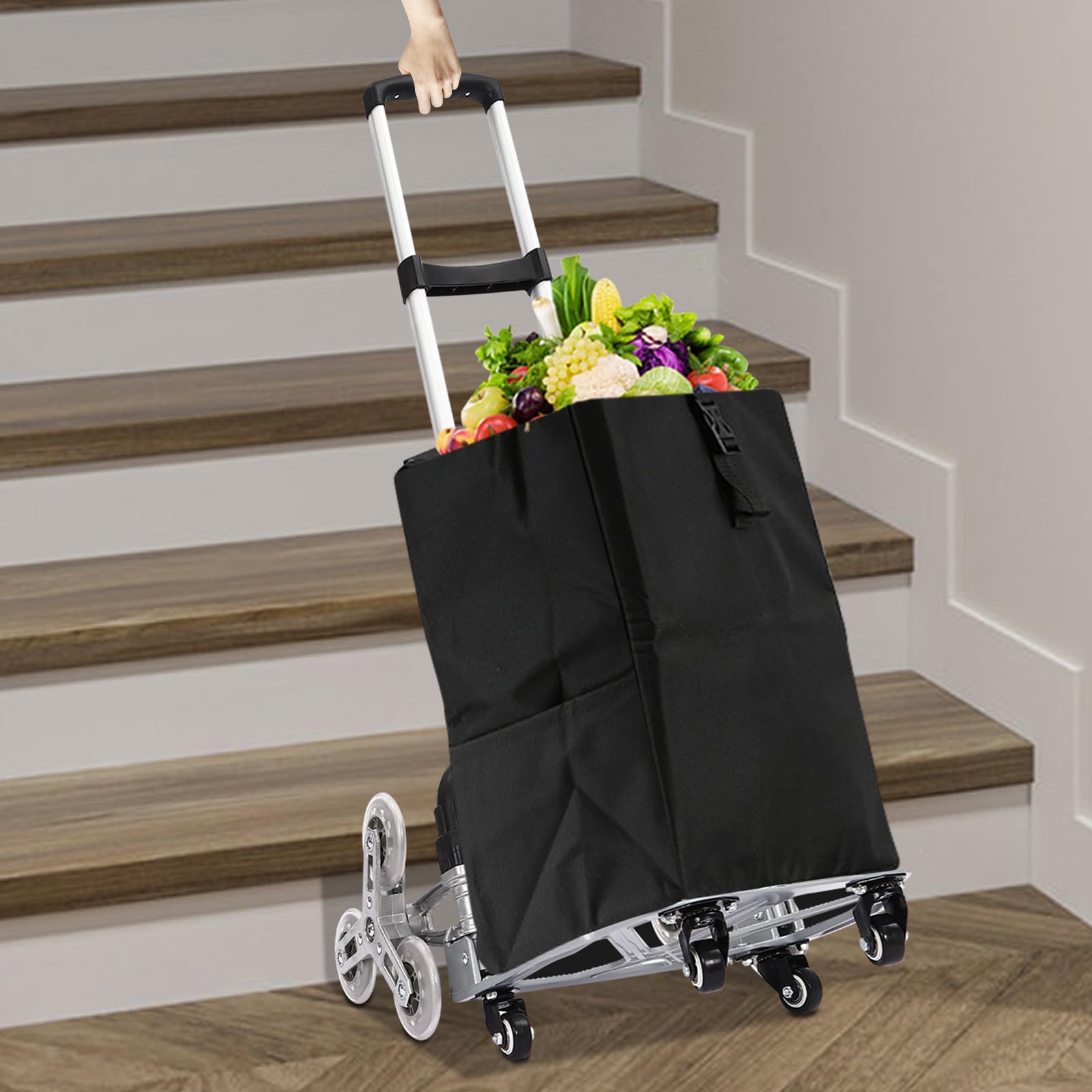 Diable Monte Escalier Pliable Aluminium Réglable 70kg, Chariot Transport avec Roues Triple Et 4 roulettes, Compact Et Léger pour Courses Déménagement Bagages