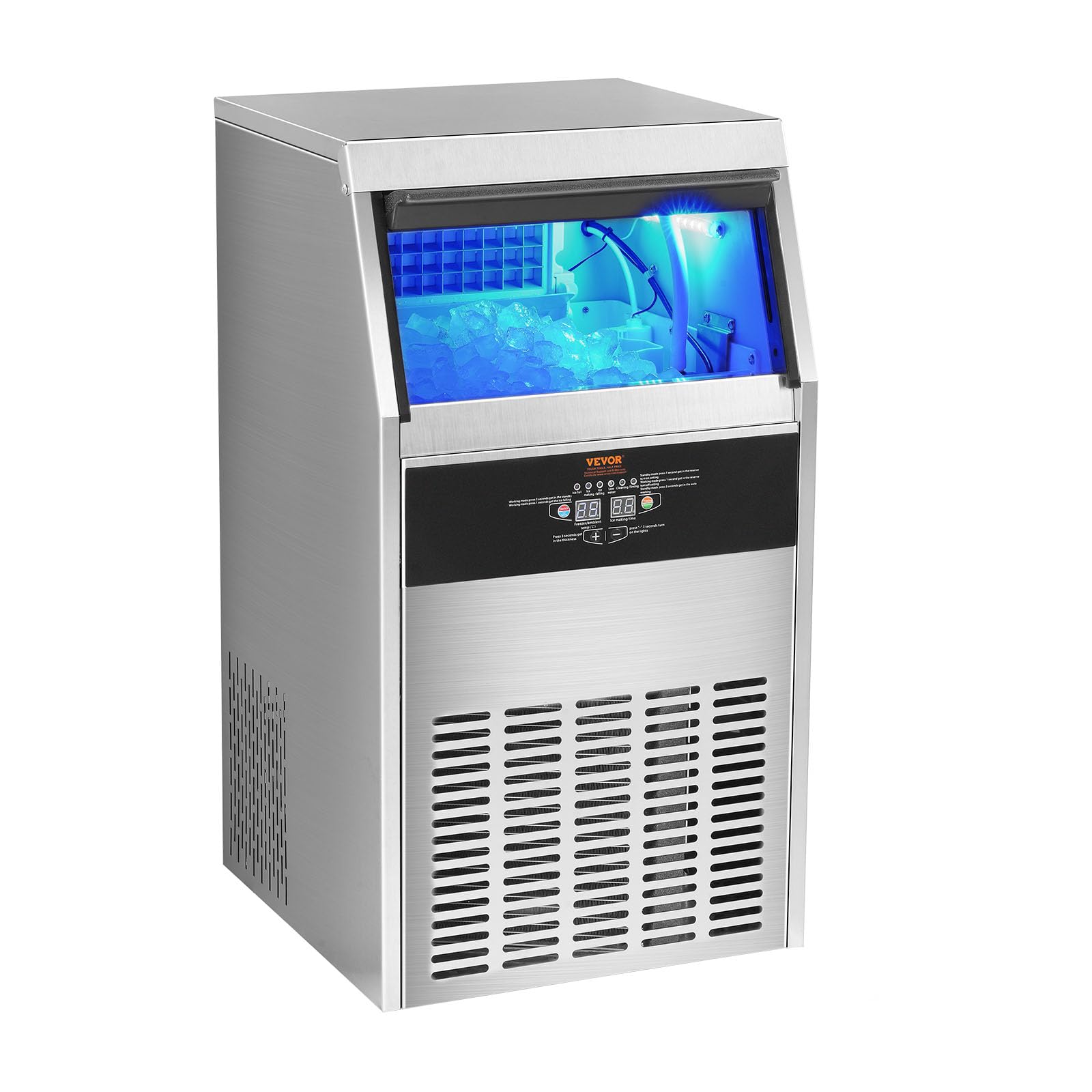 VEVOR Commercial Ice Maker Machine, 100LBS/24H Ice Maker Machine Commercial Ice Maker with 33LBS Bin for Home Bar Restaurant, Electric Drain Pump,