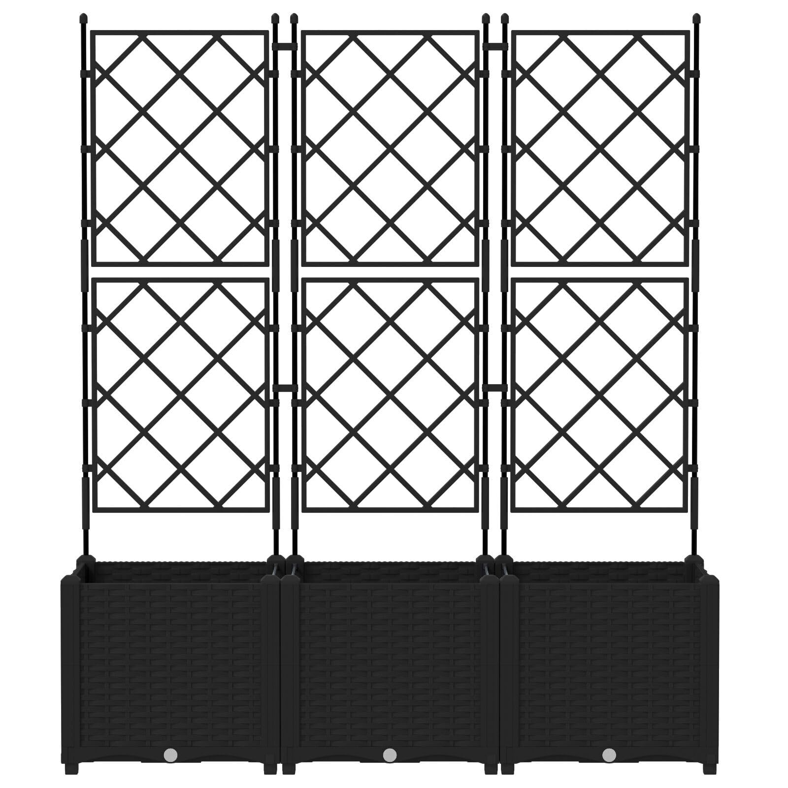 Sadzarka ogrodowa z trellis 3 sztuki czarna 120 x 40 x 143 cm do pnących roślin, nowoczesna donica z wytrzymałego tworzywa sztucznego do wewnątrz i na zewnątrz, łatwa