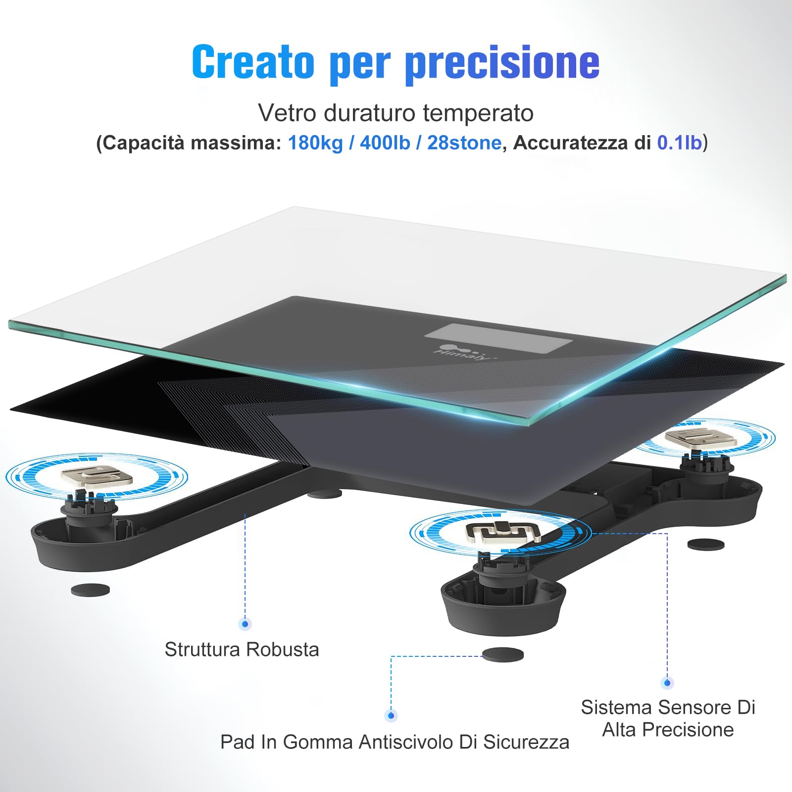 Himaly USB Carga Bilancia Pesa Persona Digitale Bilancia Pesapersone Impedenziometrica Professionale Elettronica Da Bagno Display Retro-illuminato Sottilissimo e Preciso Ricarica