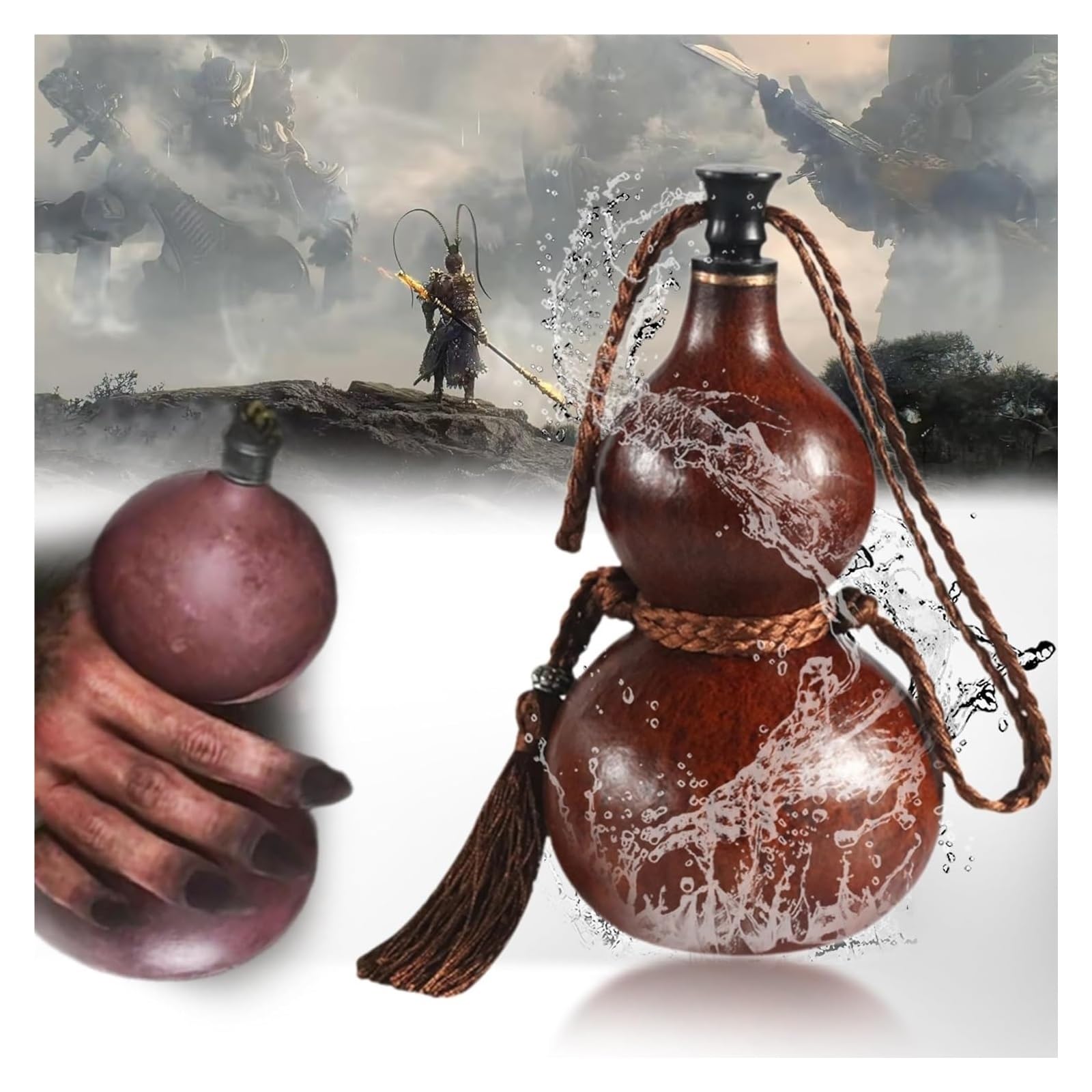 Qzlnontk One Color Black Myth Wukong Gourd Water Bottle - Classic Gourd-Style Sports Travel Bottle For Gym, Durable And Large Capacity(150Ml)