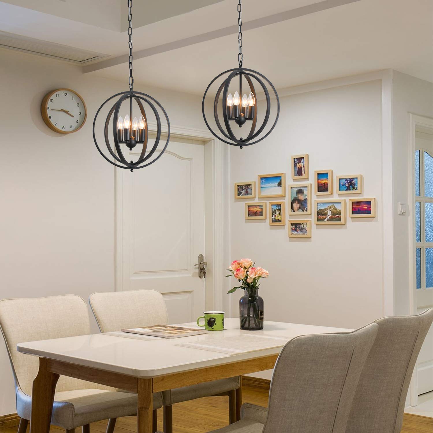 Kziwog Black Orb Chandelier Modern Globe 3 Light Fixture for Dining & Living Room Bedroom Bar Hallway Foyer Kitchen Pendant Lamps Foyer and Kitchen