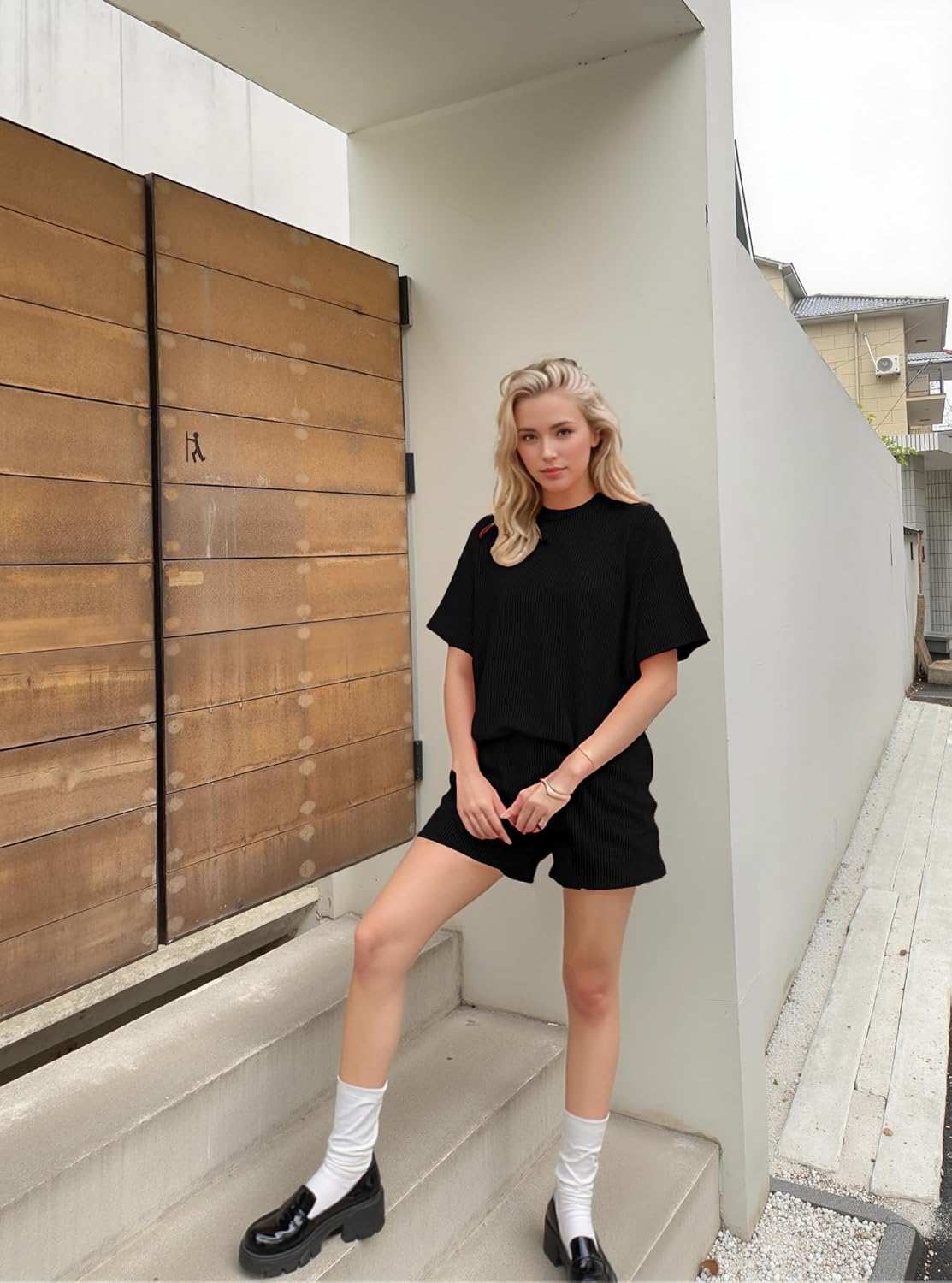 MARZXIN Women 2 Piece Shorts Set 2026 Casual Summer Cruise Outfits Ribbed Loose Short Sleeve Pocket Matching Lounge Sets - Image 5