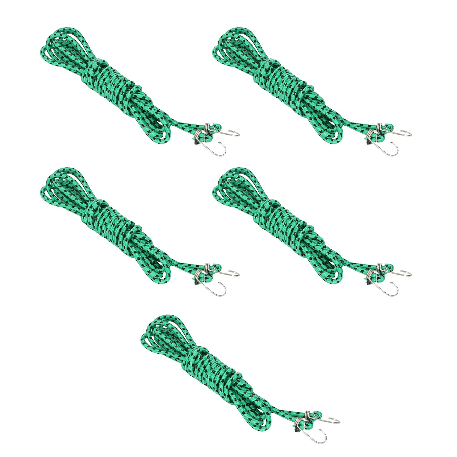 Corda elastica da 5 pezzi da 20 piedi, corda elastica in gomma ispessita verde con ganci resistenti, fissaggio sicuro per teloni, mobili e bagagli, ganci rivestiti per uso interno