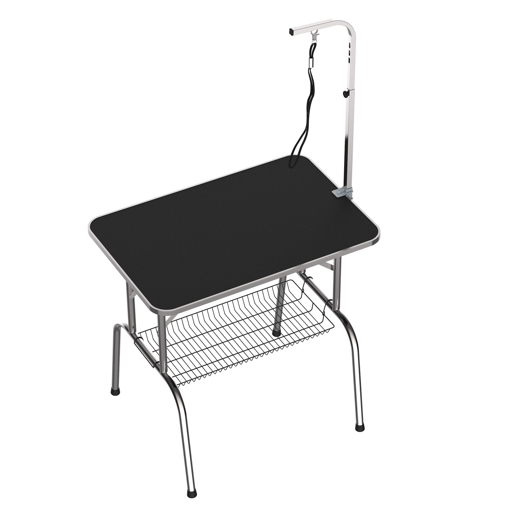 PawHut Tavolo da Toelettatura e Tosatura con Ripiano e Gambe Pieghevole | per Cani, Gatti e Animali, Gambe in Acciaio Inox, Carico 150kg, 90x60x75cm
