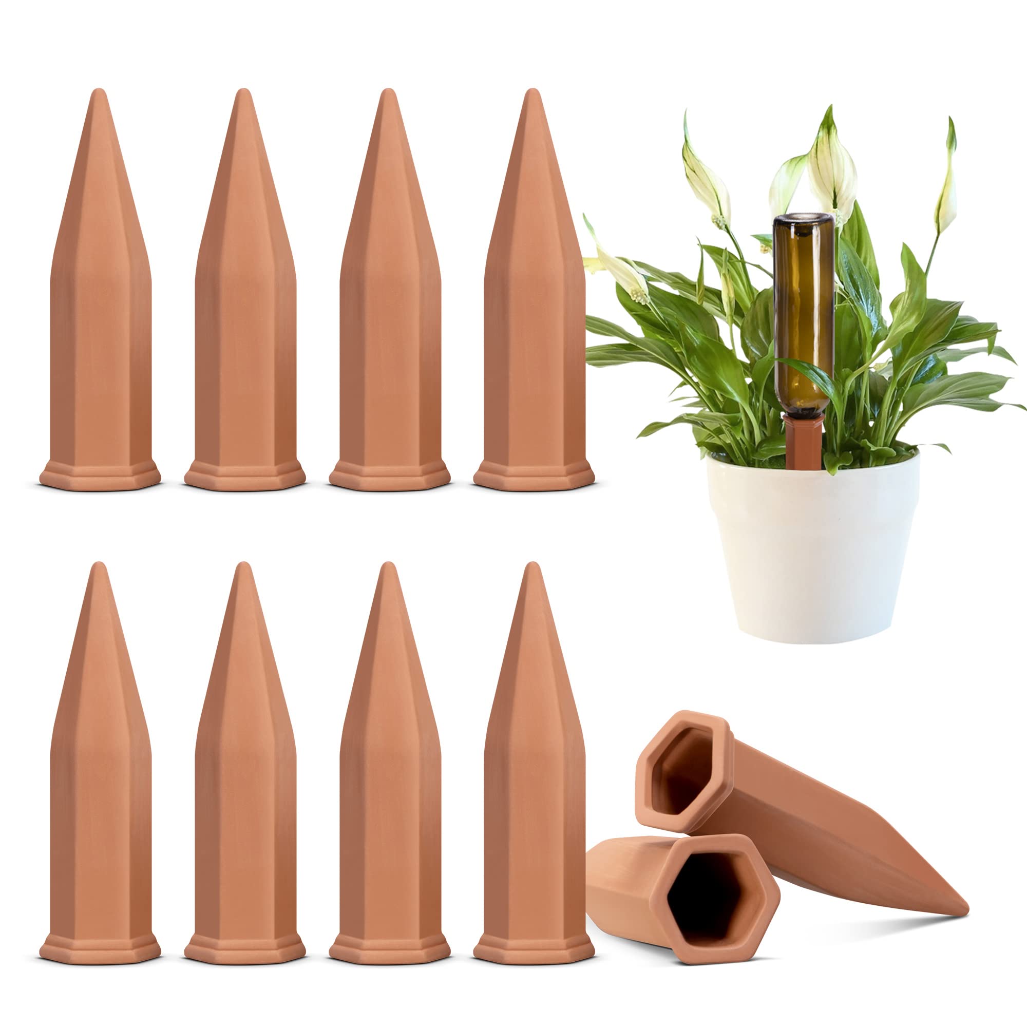 VIVOSUN10Pcs Self-Watering Spikes, 7 Inch Hexagonal Terracotta Watering Stakes, Auto-Water Device, Planter Insert for Indoor & Outdoor Potted Plants, 10-Pack