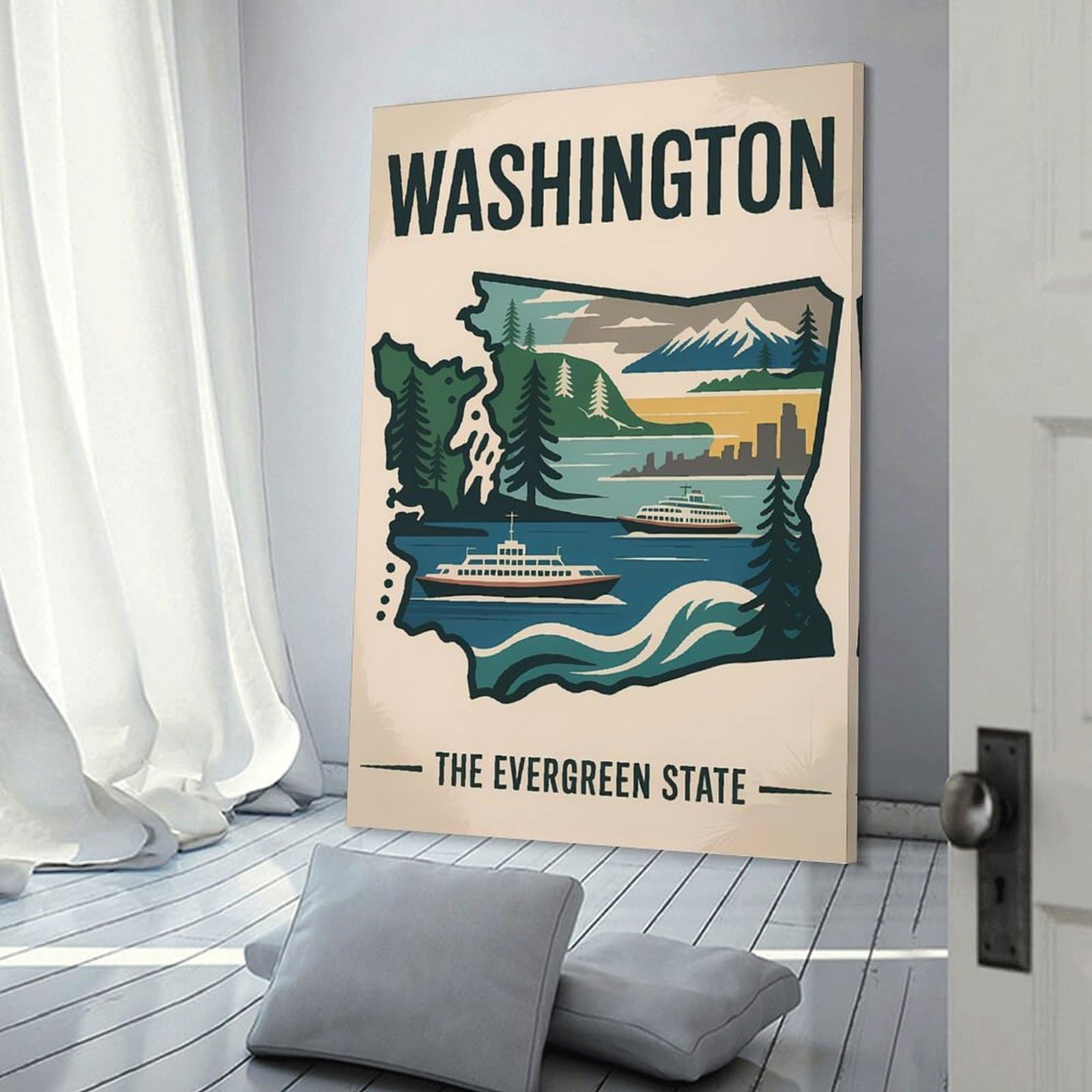 Junmoney Washington State Travel (3) Canvas Wall Art, 16x24inch(40x60cm), for Entrance Walls, Hall Decor Or Foyers, Wall Decor to Refresh Empty Corners