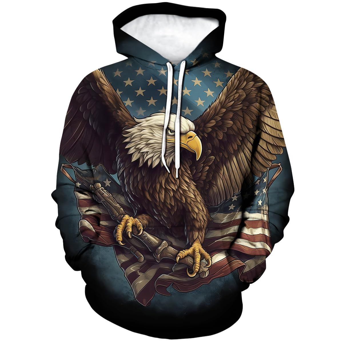 Tiwbski Men's Black2 Novelty American Flag Hoodies For Eagle Graphic Hoodie Sweatshirt Pullover, Large