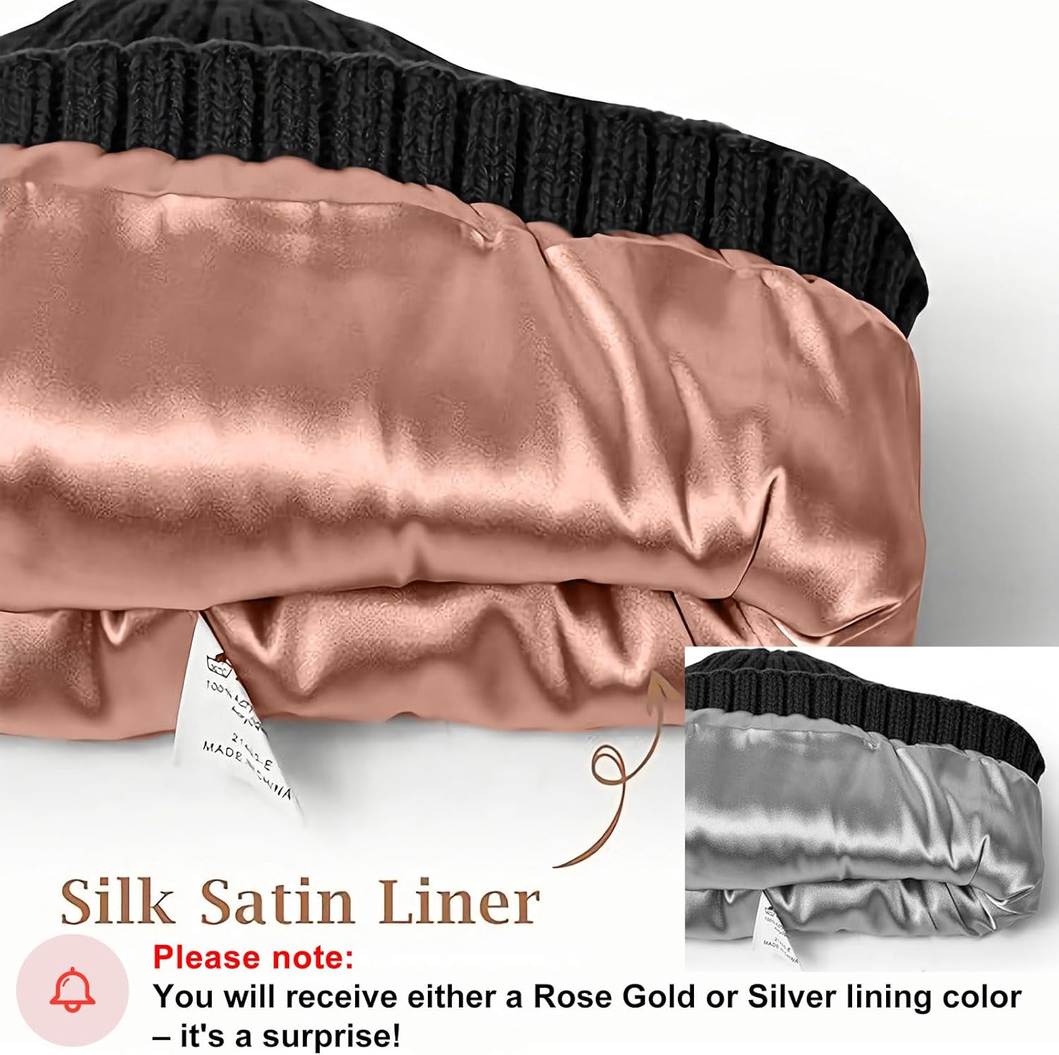 LiuSuper Satin Lined Beanie for Women Men, Winter Hats for Women, Slouchy Silk Lined Beanie, Warm Unisex Cuffed Beanies - Image 2