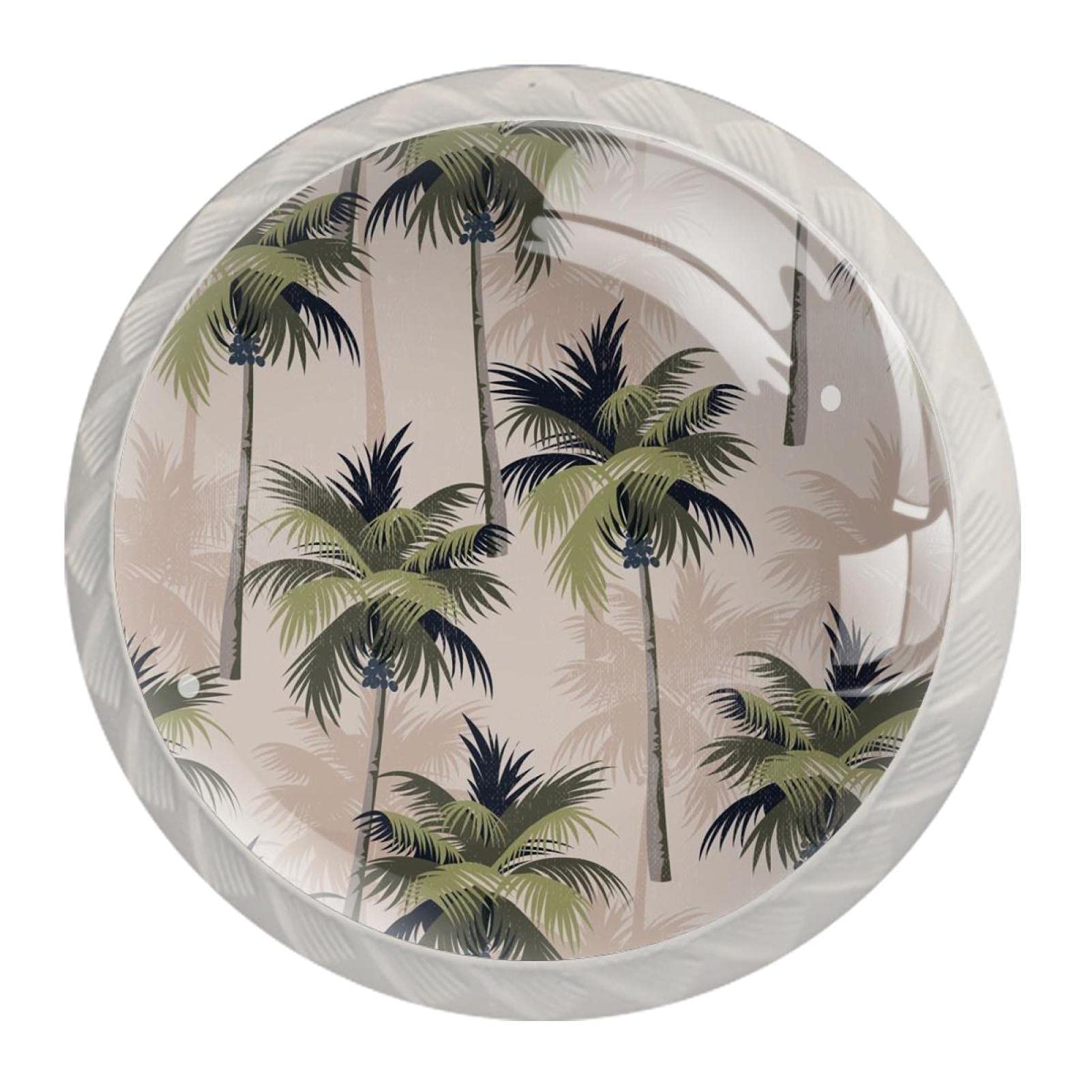 Hardware Round Cabinet Drawer Handles Vintage Tropical Palm Trees Print,4PCS Crystal Glass Decorative Knobs for Bedroom Kitchen, Multicolor, 1.37x1.10x0.66 in/35x28x17mm