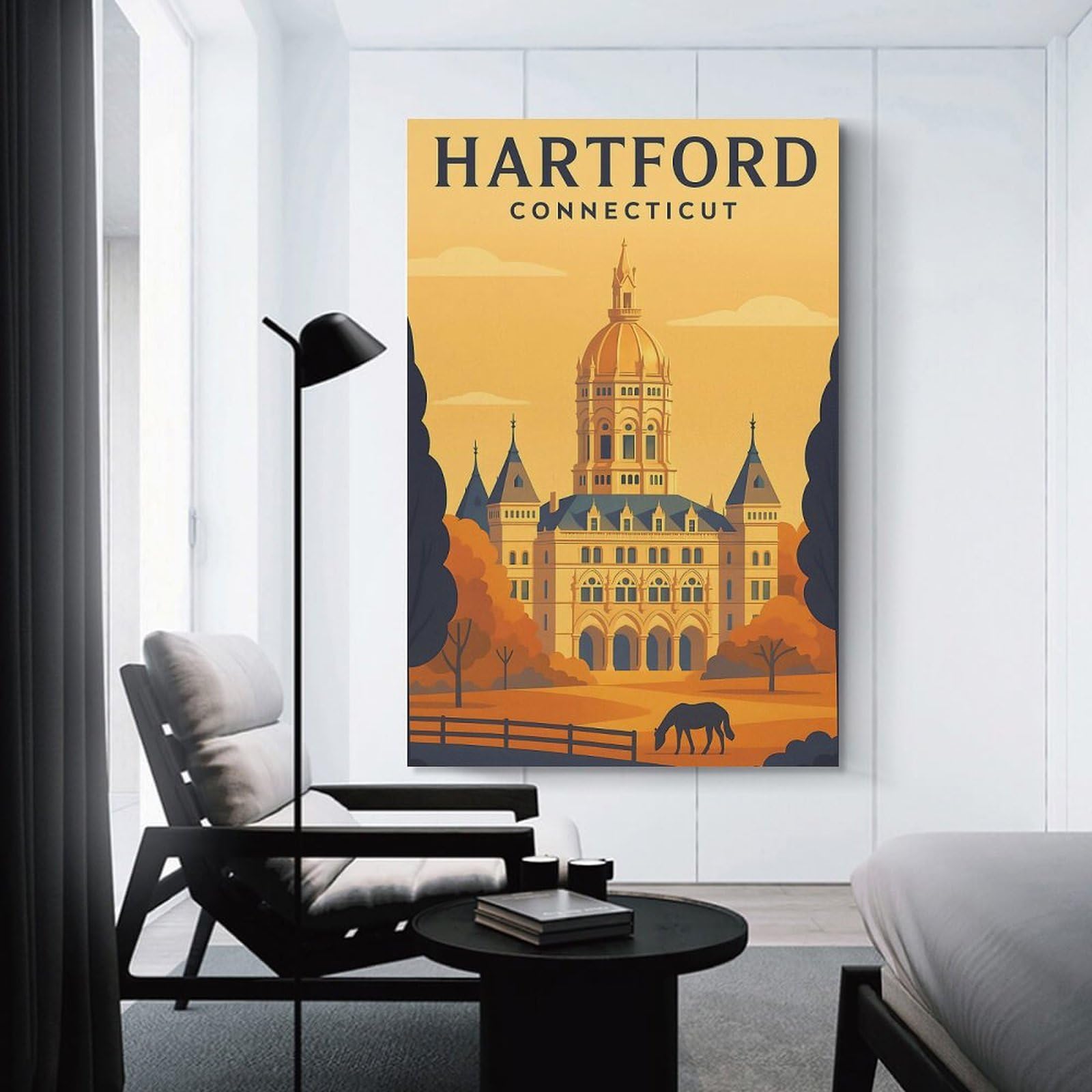 Junmoney Hartford Connecticut Travel Canvas Wall Picture, 08x12inch(20x30cm), for Picture Wall Styling in Lounge Or Bedroom, An Easy Match for Collected Prints